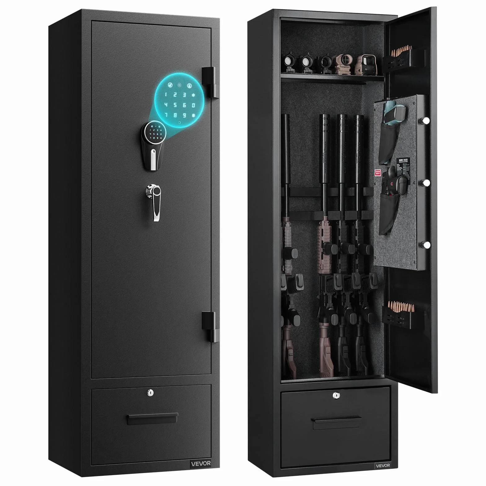 VEVOR Armario para Armas Largas con Cerradura con Contraseña, Caja Fuerte para 4 Rifles, 405 x 280 x 1400 mm