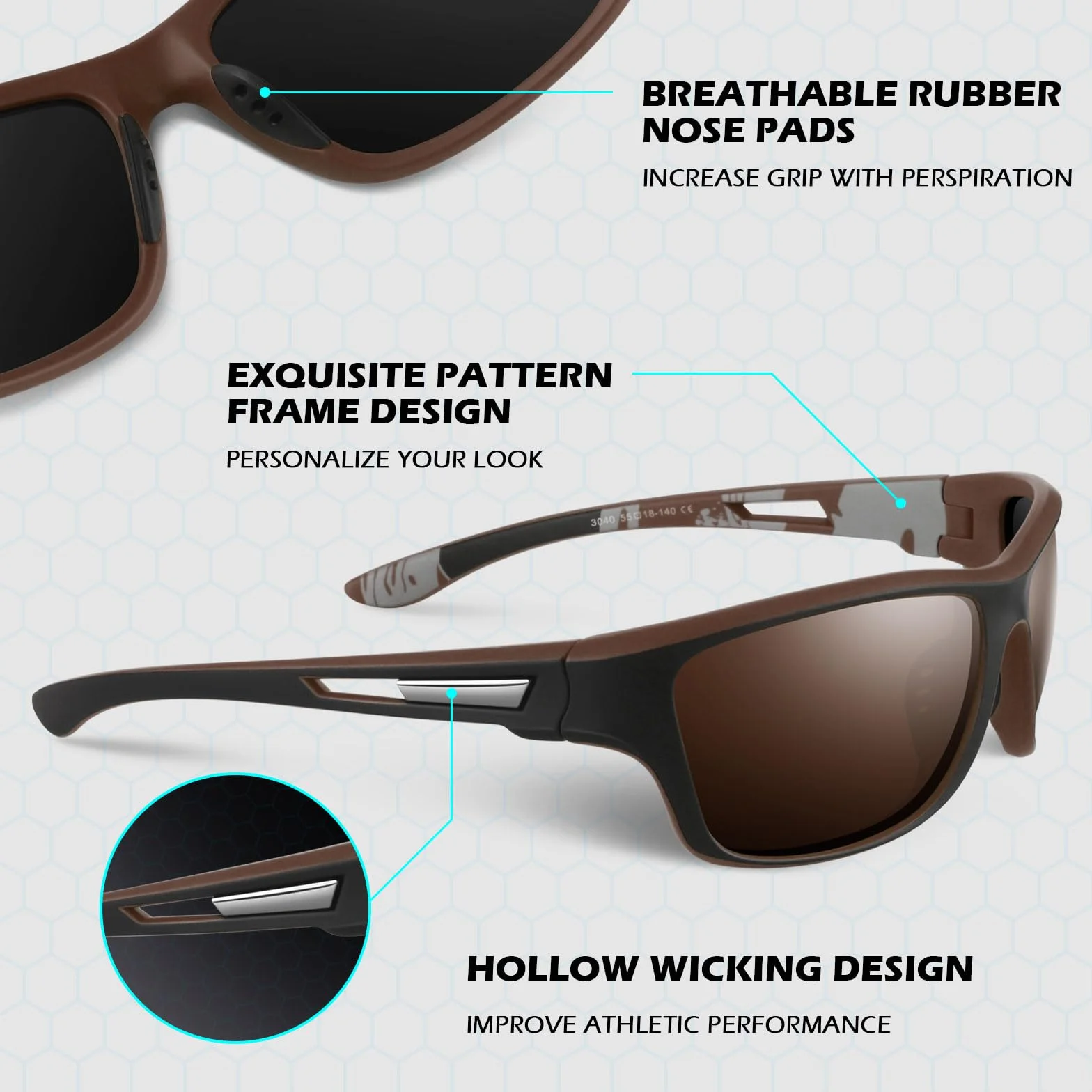 Sunier Gafas de Sol Polarizadas Deportivas Hombre Mujer UV400 Conducción Pesca Ciclismo