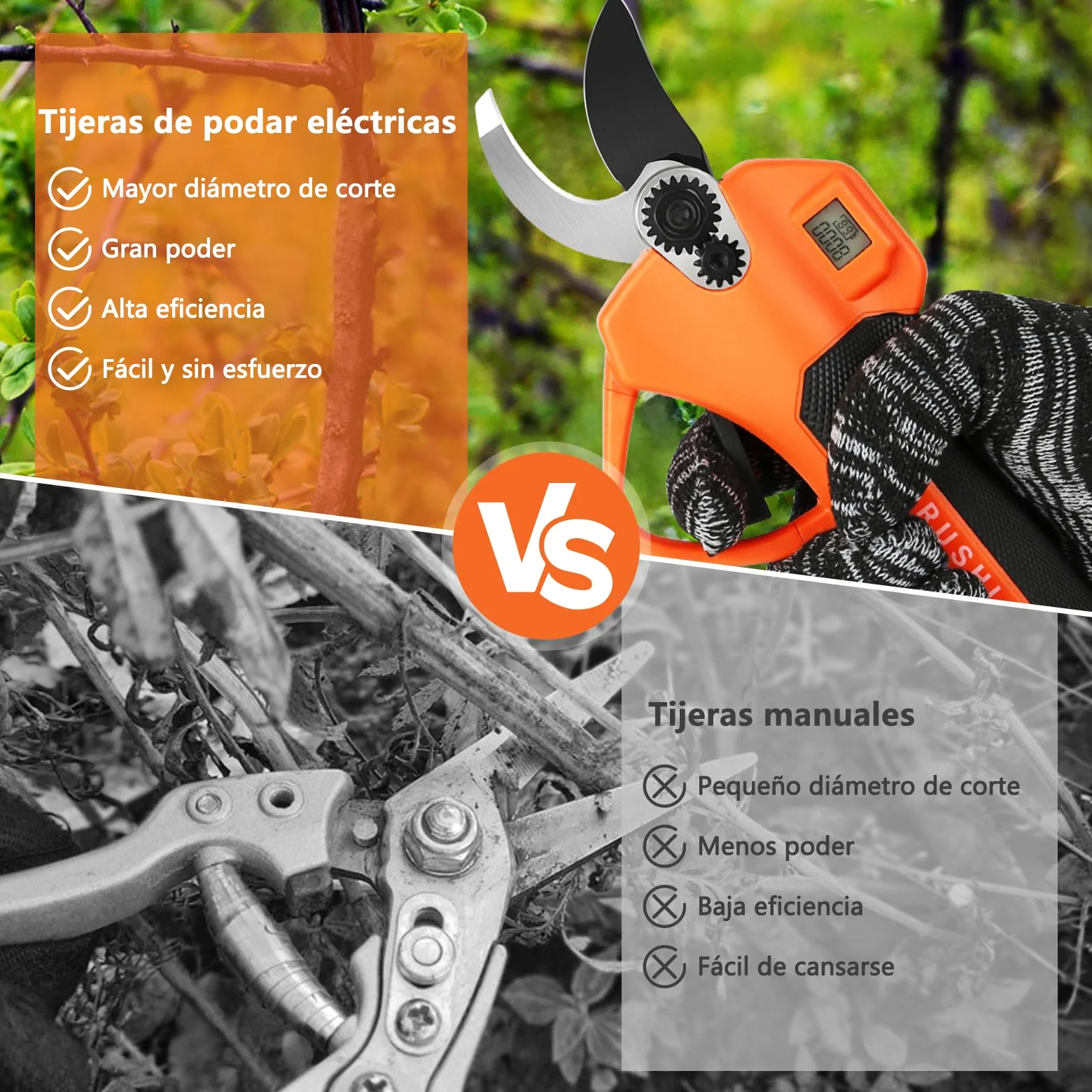Tijeras de Podar Eléctricas, Profesional Tijeras de Podar con Motor Brushless, LCD Pantalla, 2000 mAh Bateria, SK5 Suchillas, Tijeras de Jardín Eléctricas para Jardinería, Árboles Frutales, Viñedos