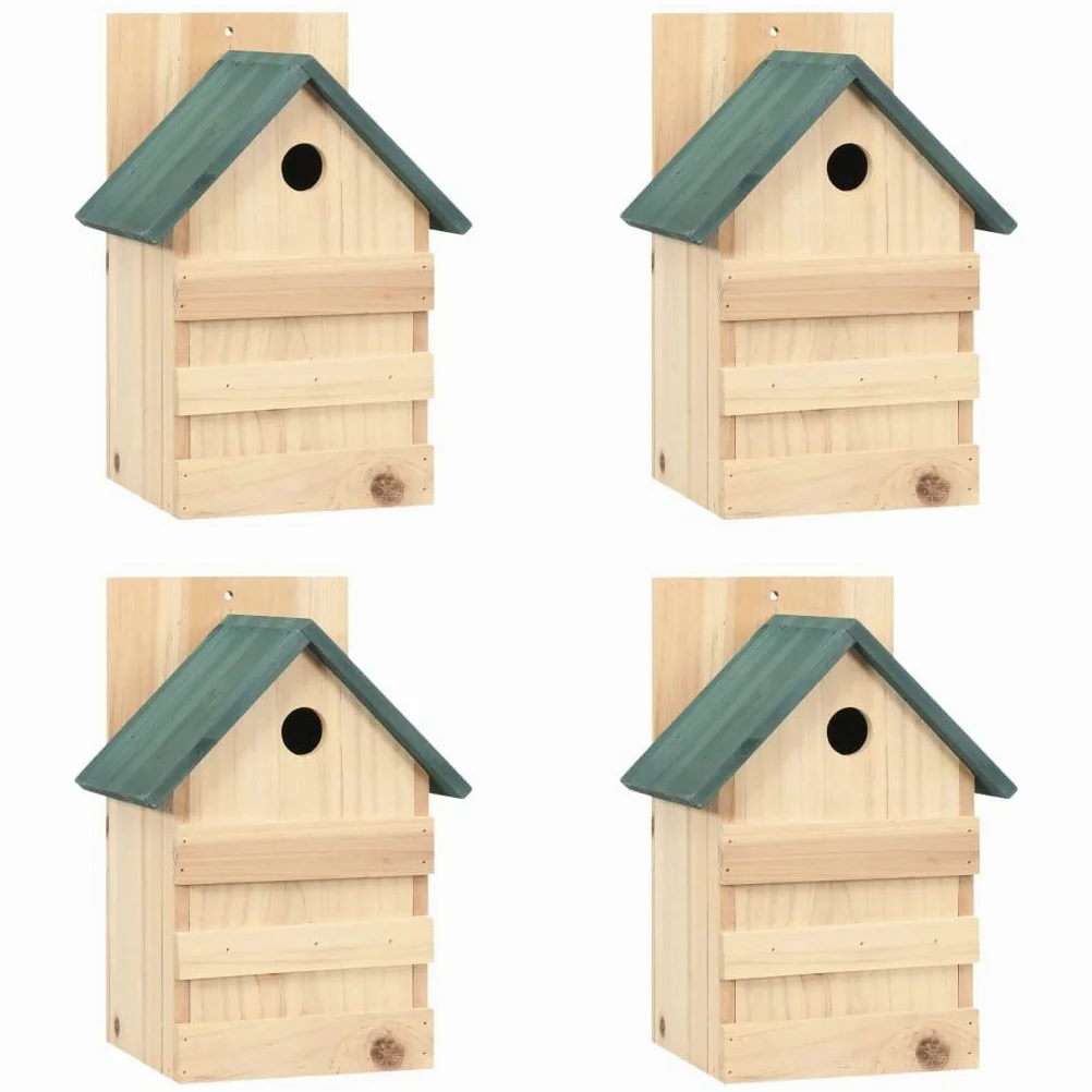 Juego de 4 pajareras de madera de abeto, 23 x 19 x 33 cm, para jardín, balcón, terraza, nido y comedero para pájaros para exteriores, para colgar o de pie, madera natural resistente a la