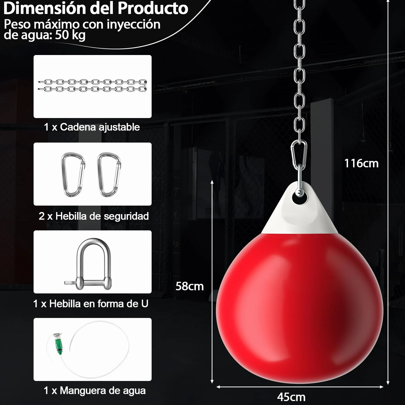 COSTWAY Bolsa de Boxeo con Agua 55 cm 85 kg Cadena de Metal Ajustable