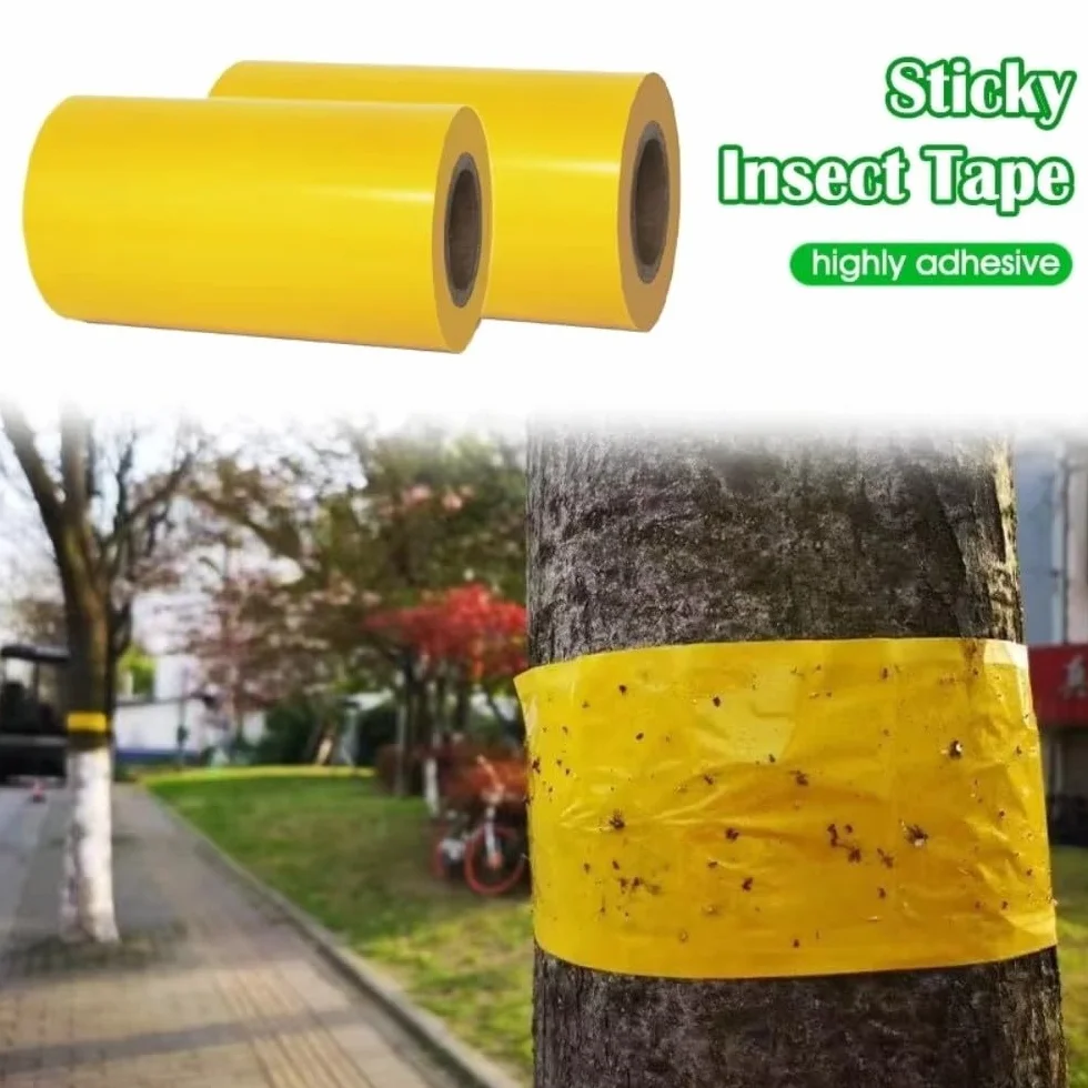 Trees - Cinta adhesiva de doble cara para árboles contra orugas, hormigas y polillas de invierno, trampa para insectos sin pesticidas para jardín (10 cm x 10 m, amarillo)