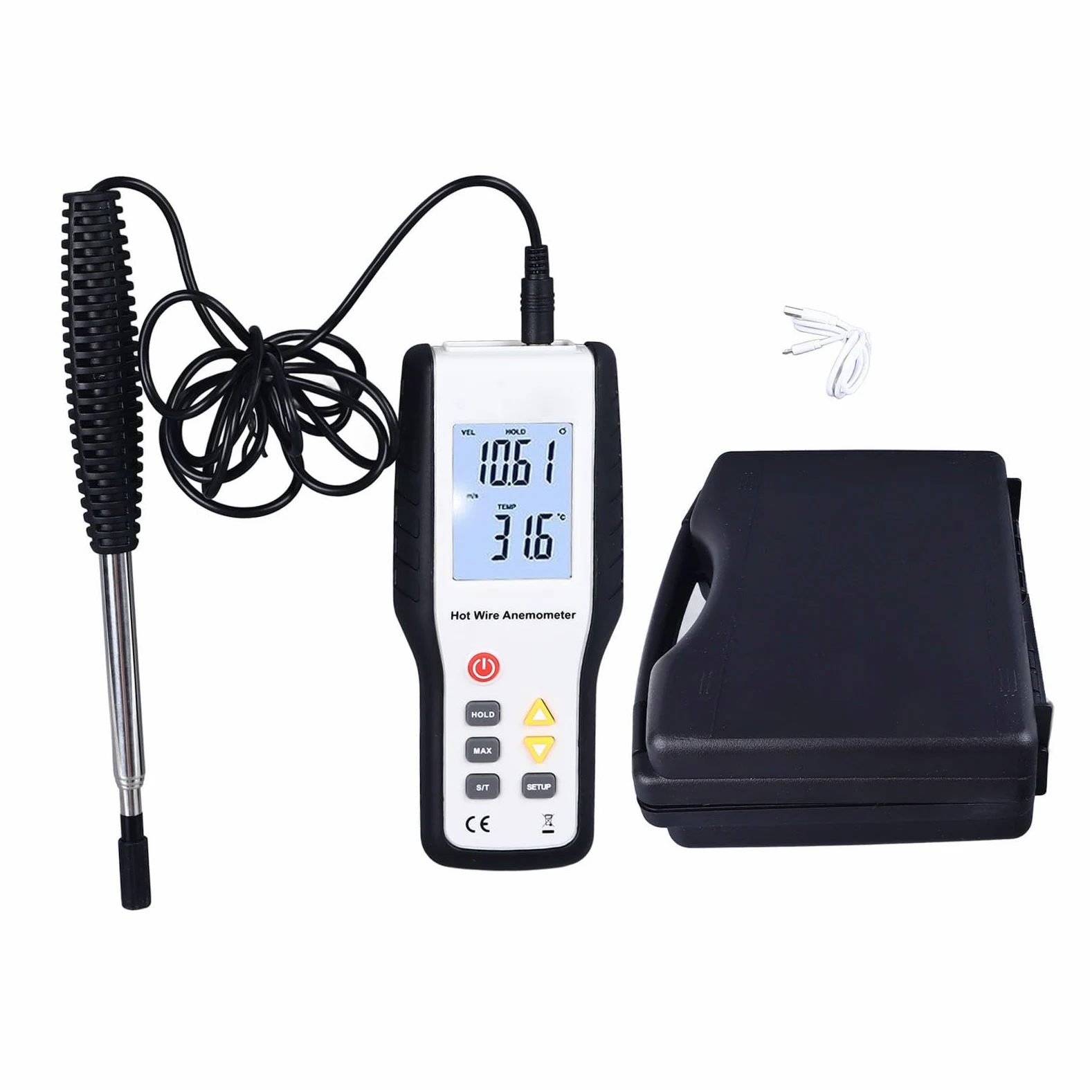 Anemómetro Térmico, Medidor Profesional de Velocidad del Viento con Sonda Extensible 1000mm, Pantalla LCD Grande, Mide CFM/CMM, 0.8s Muestreo para HVAC, Turbinas Eólicas