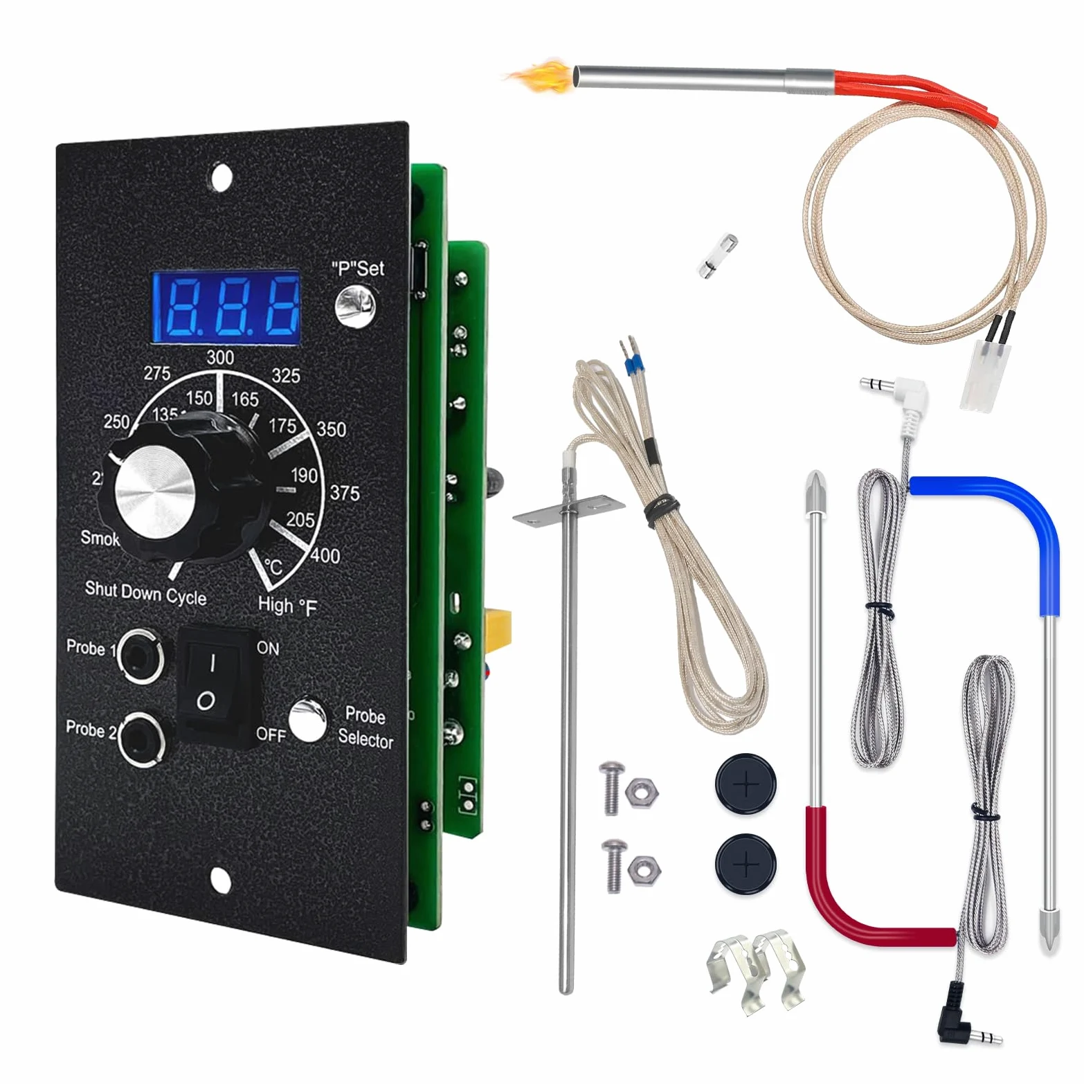 Placa de control PID mejorada (artículo #365) compatible con parrilla y ahumador Traeger Pro Gen 1 - Kit completo de repuesto con controlador digital, Hot Rod, sonda RTD y sondas dobles para carne