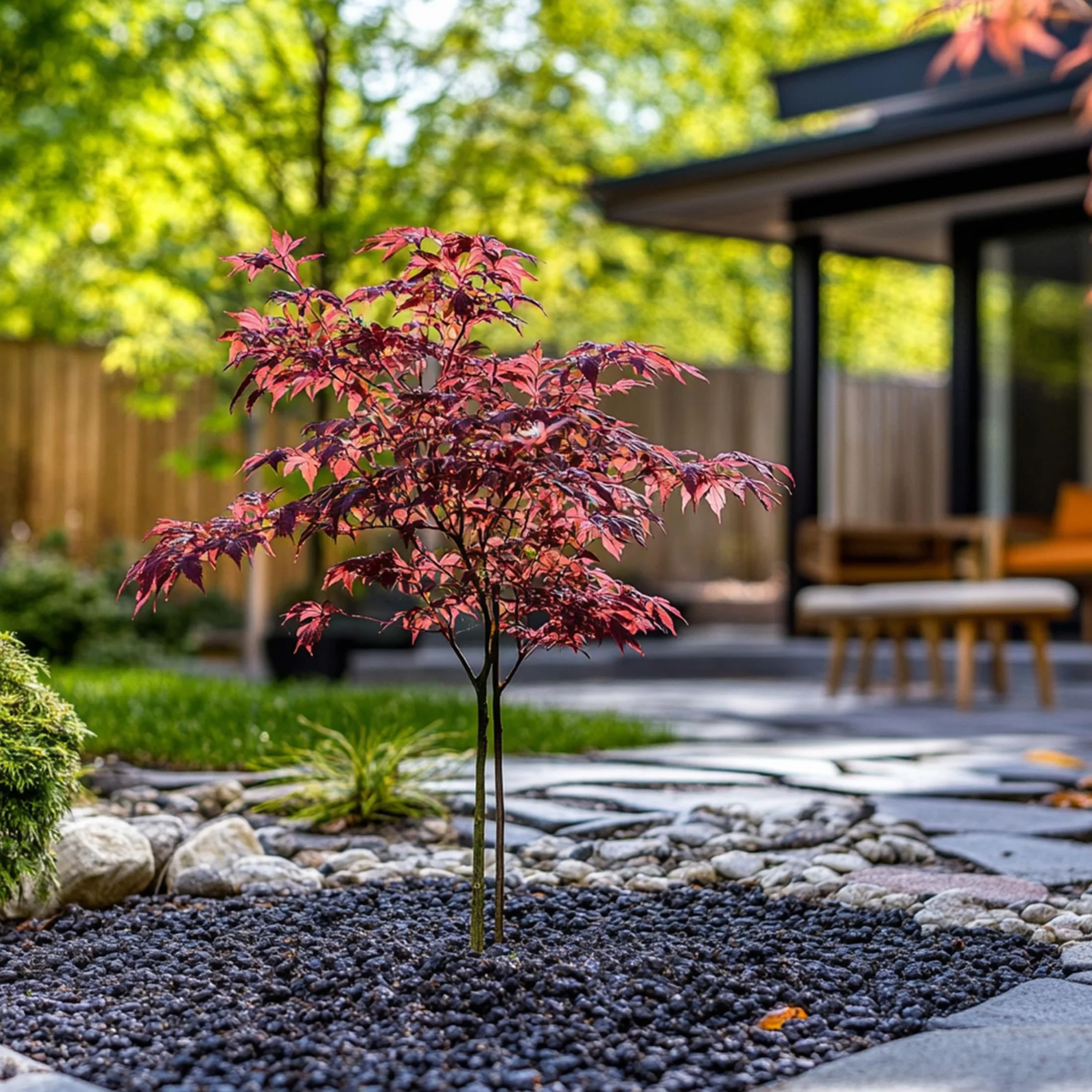 Plant in a Box - Arce japonés - Acer palmatum 'Atropurpureum' - Altura 25-40cm - Tamaño de la maceta 10,5cm - árbol - rojo