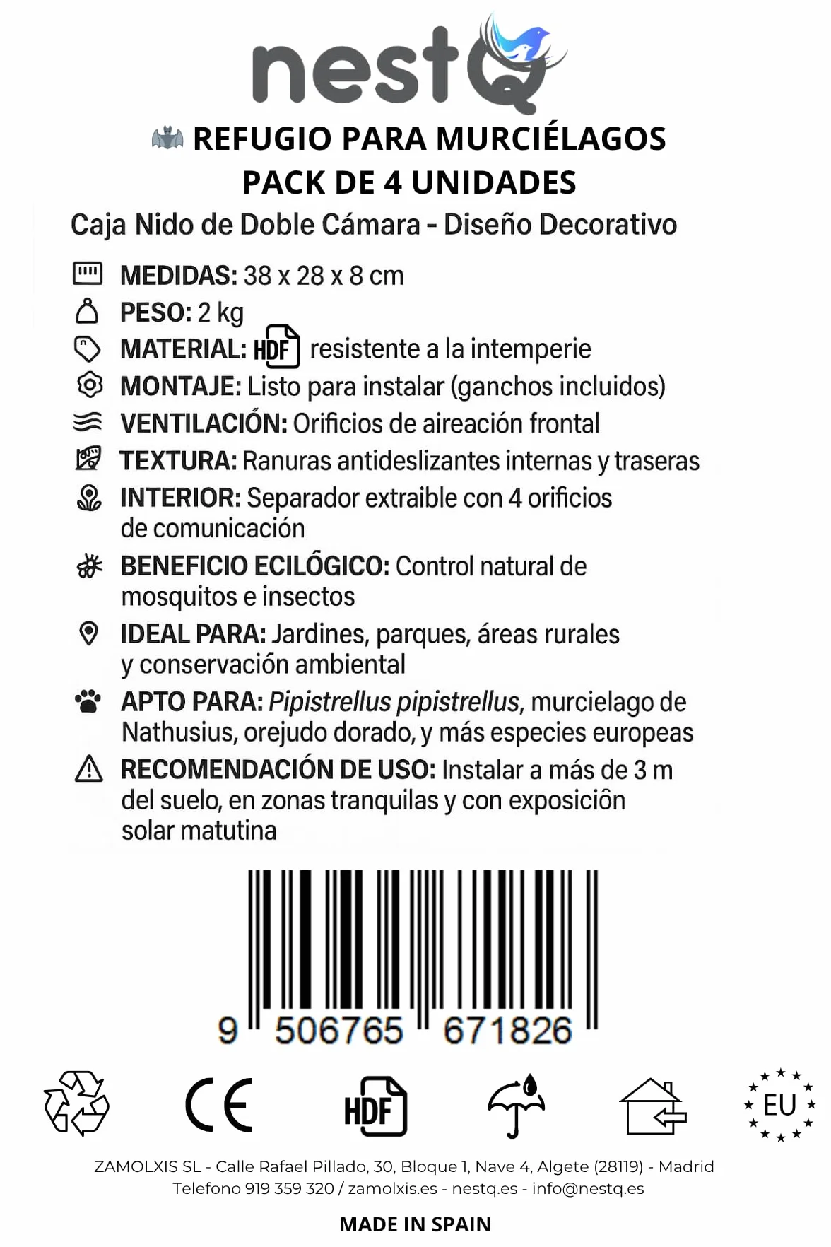 Pack De 4 Cajas De Murciélagos para Exterior - Diseño En Forma De Murciélago - Doble Cámara con Separador Extraíble - Instalación Fácil con Ganchos - Material Resistente para Todo Clima