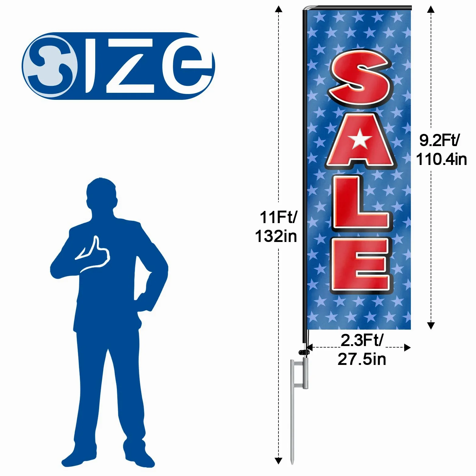 Bandera rectangular de plumas con kit de mástil de bandera y estaca de tierra, bandera sin viento de 11 pies, para publicidad en interiores y exteriores