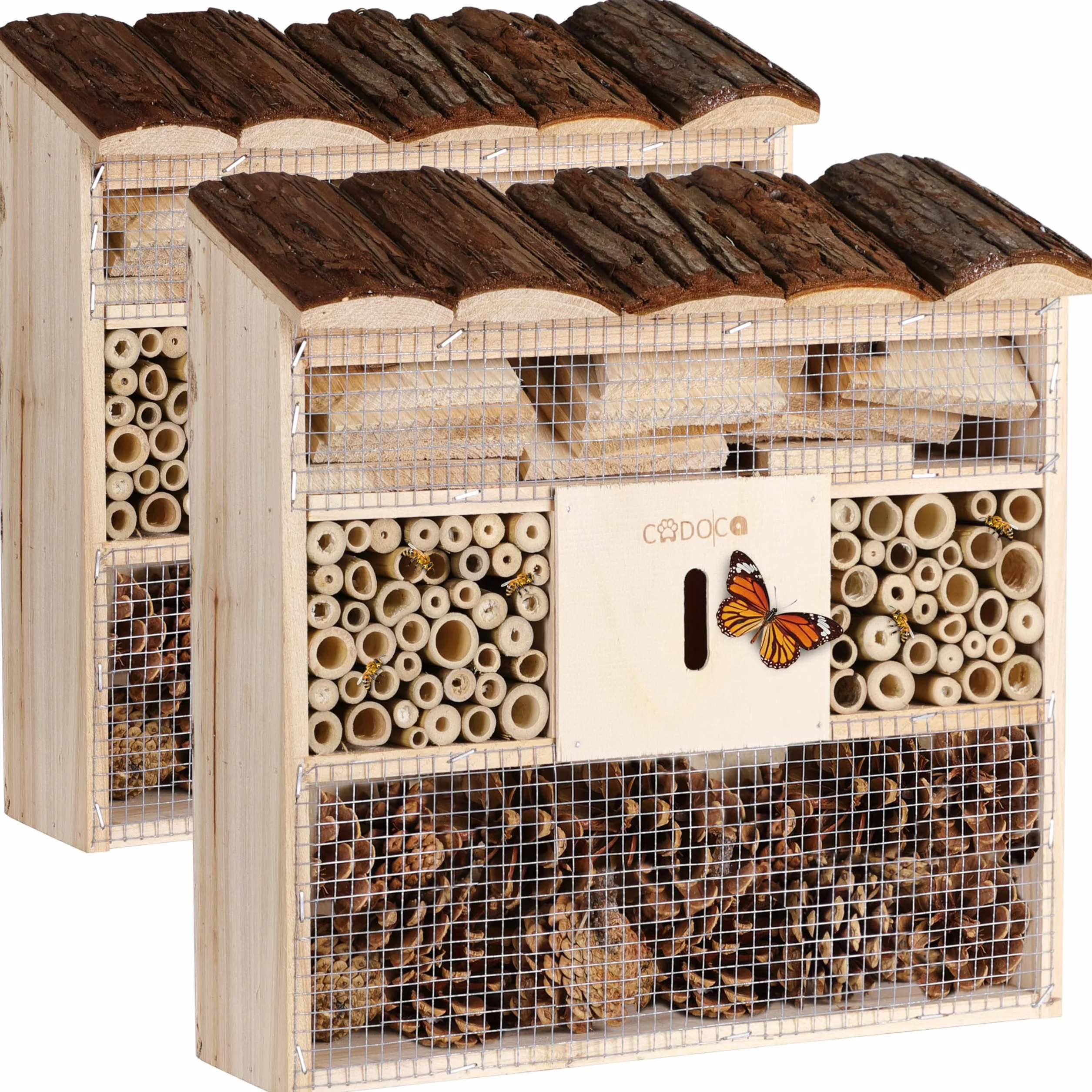 CADOCA® 2X Hotel de Insectos de Madera 31x31cm Observatorio de Insectos Casa Natural Nido para Colgar Abejas Jardín