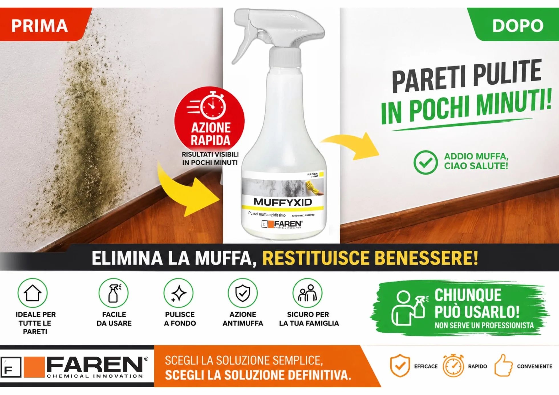 FAREN Muffyxid - Eliminar moho, antimoho, limpiador de moldes de acción rápida, desinfectante, elimina rápidamente moho, hongos, musgos y algas, retrasa la reaparición, 500 ml (3)