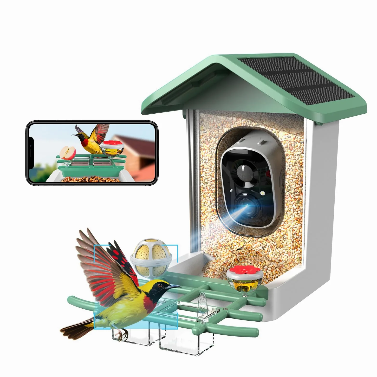 Comedero para pájaros con cámara, cámara inteligente 2K para pájaros con energía solar, identificación de especies de pájaros, notificaciones instantáneas, regalo ideal para familiares y amantes de