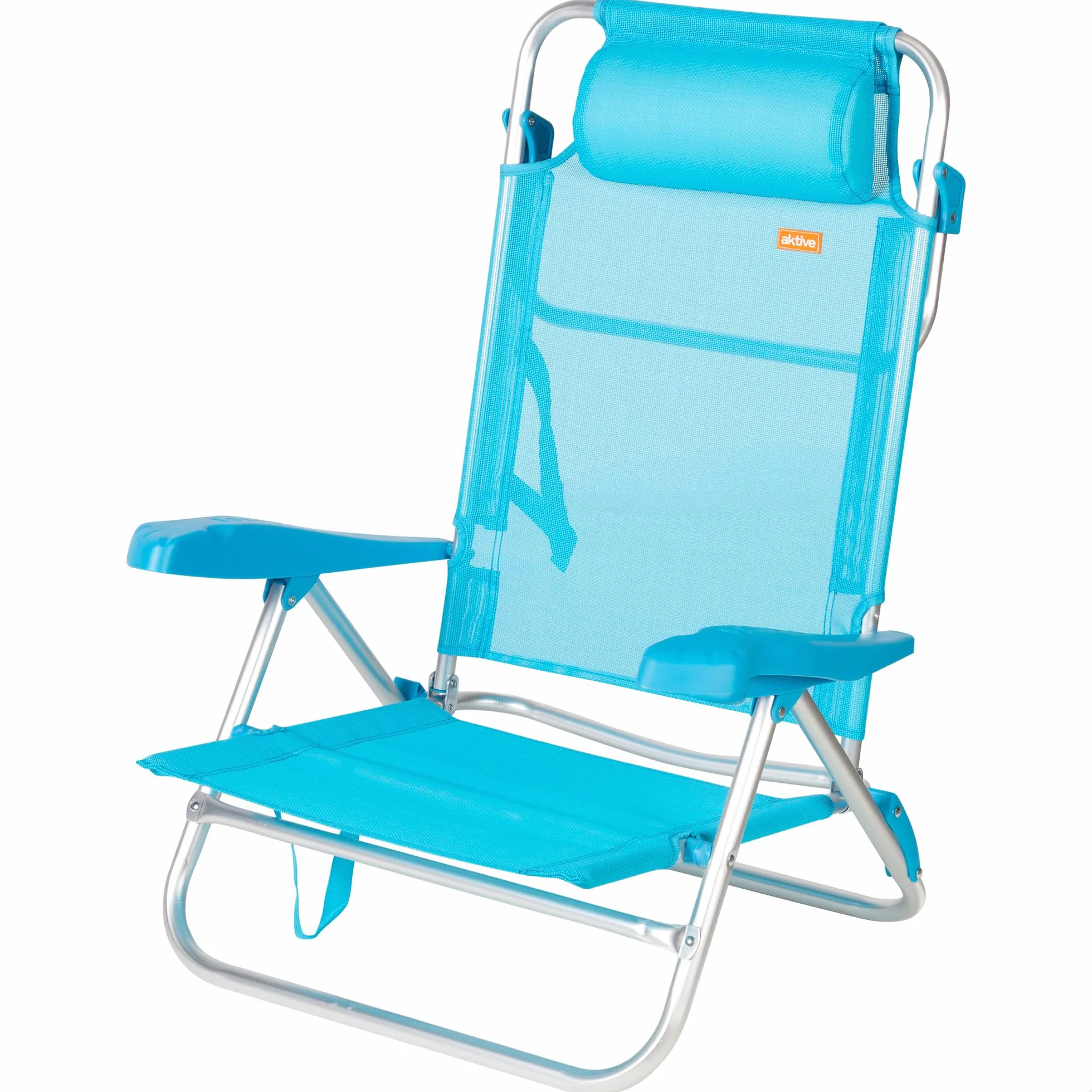 AKTIVE Silla de Playa Plegable, Multiposición 8 Posiciones, Textileno y Aluminio, Azul, 47x49x82 cm, 110 kg, Respaldo Alto Acolchado