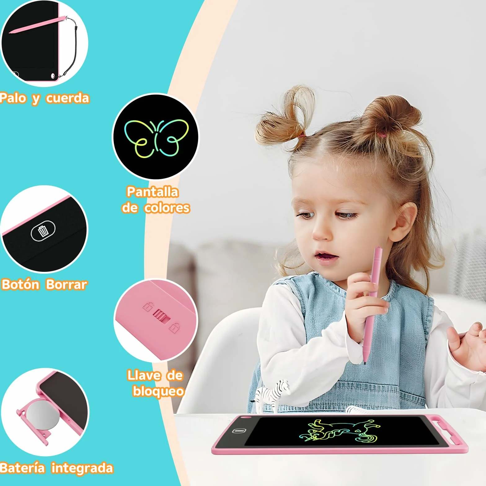 Electight 8.5 Pulgadas Tableta Escritura LCD Color 4 Pack Infantil Borrable Bloqueo Regalo 3-7 Años