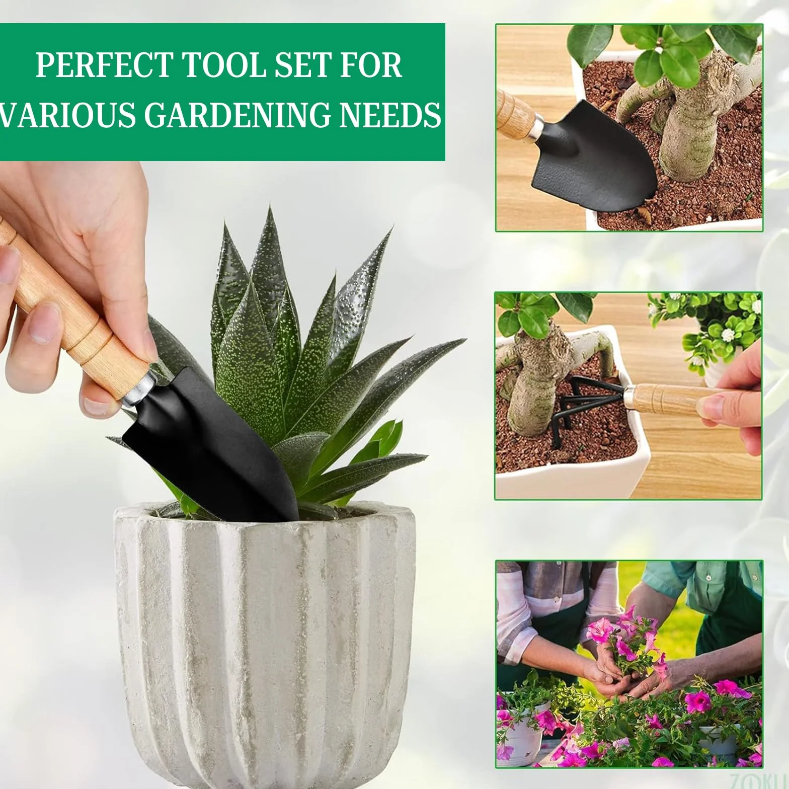 Mini Herramientas de Jardín 7 Piezas Juego de Herramientas Hierro con Mango de Madera Mini Jardín Planta Herramienta Pala Jardín Herramientas Manuales para Bonsái, Plantas y Flores en Maceta
