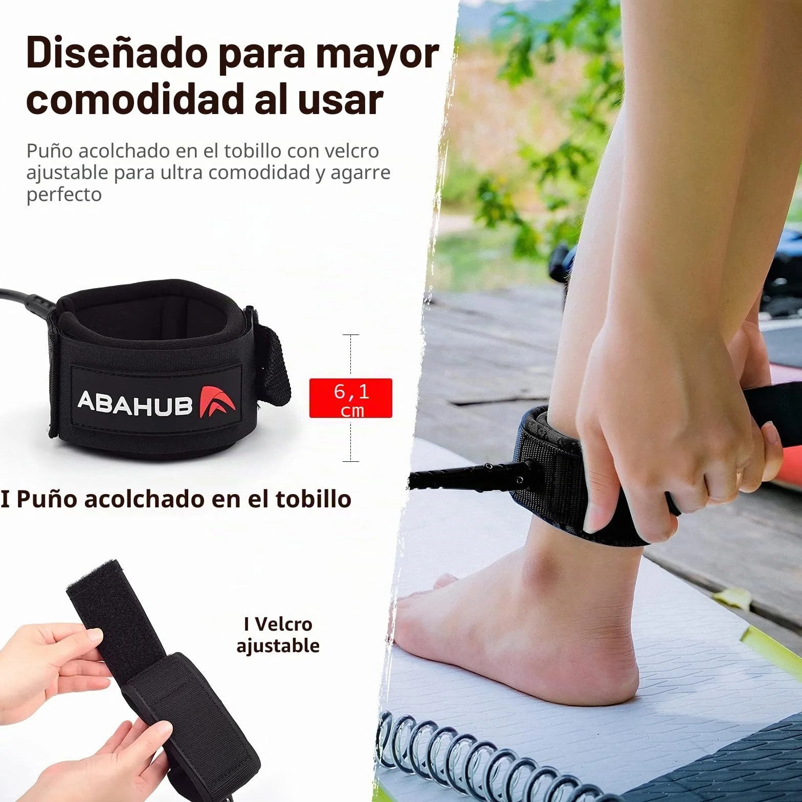 Abahub Sup Leash 10ft 7mm Correa Tabla Surf Safety Line Negro Azul Naranja Verde Amarillo Blanco Transparente Rojo