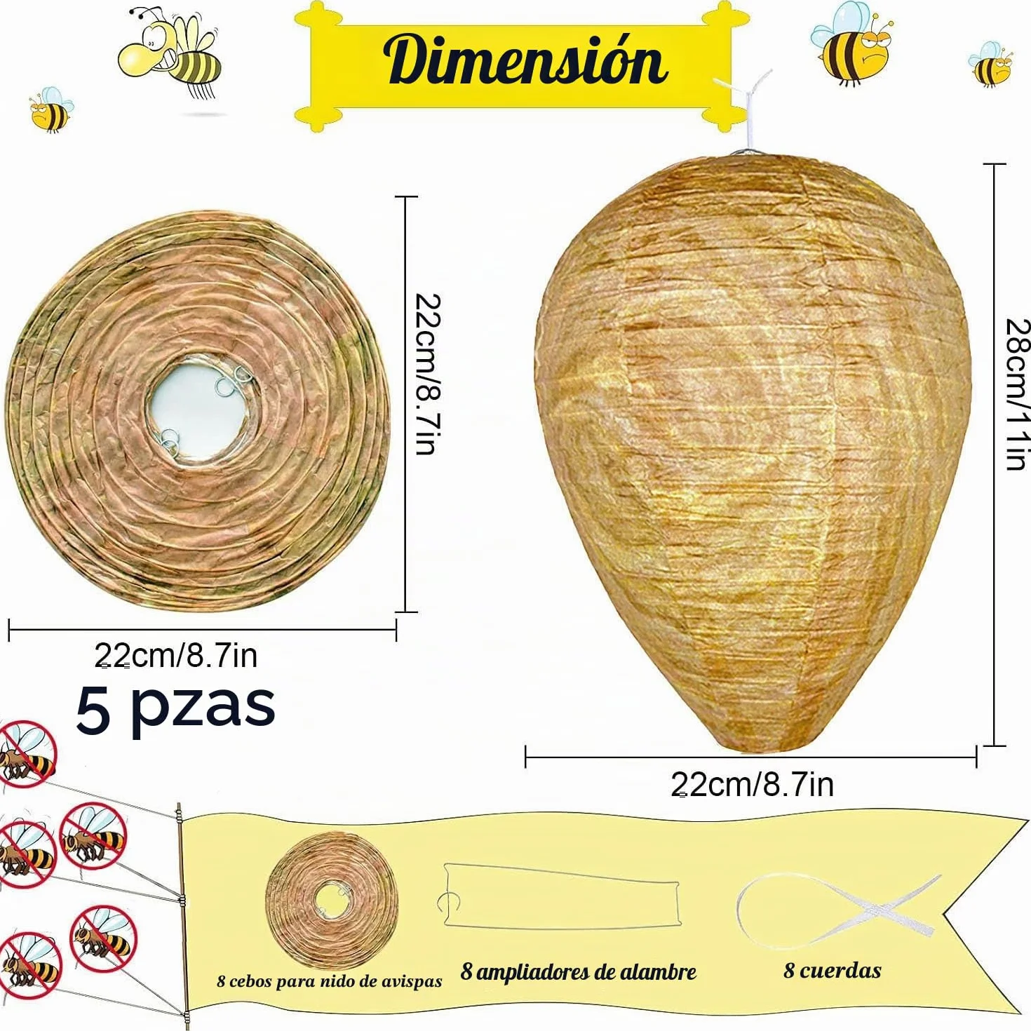 5 Piezas de Nido de Avispa Artificial, Nido de Avispas de Suspensión, Preventivo Contra Avispas, Colmena Artificial, Casas y Jardines Para Defenderse de Las Avispas.