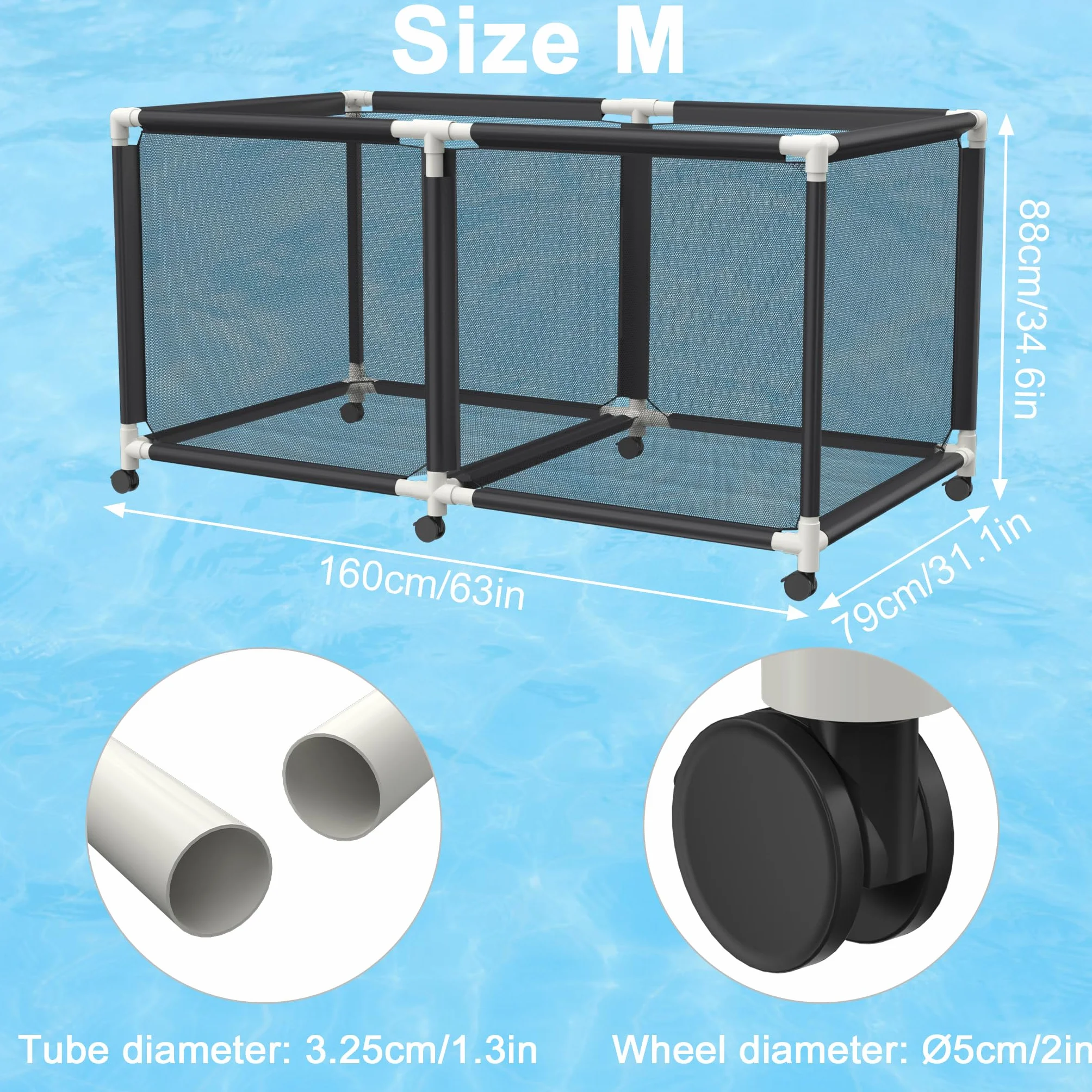 AufuN Caja de almacenamiento para piscinas, contenedores de almacenamiento de piscina, organizador de almacenamiento de flotador para fideos, juguetes, nadadores, toallas, organizador de red para