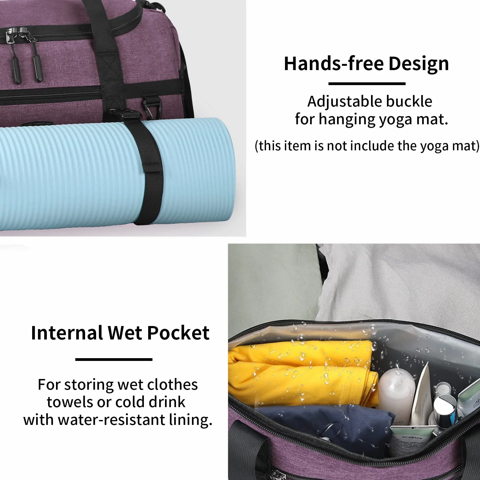 Lubardy Bolsa Deporte 40L Impermeable Viaje con Toalla Microfibra Compartimento Zapatos Violeta