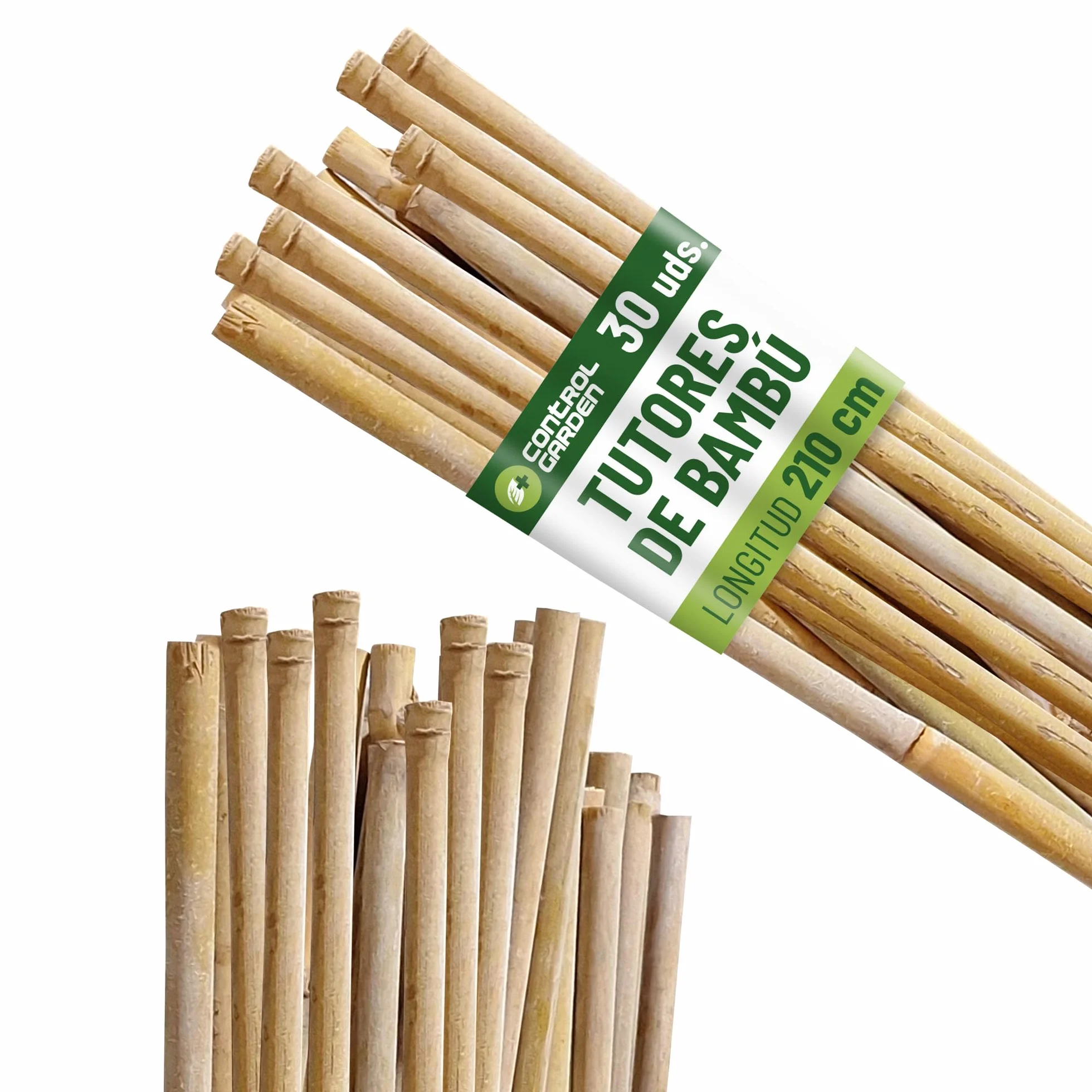 Control Garden Pack 30 Unidades Tutor de Bambú Ecológico de 210 cm | Estaca Natural Caña Sujetar Plantas ø 14-16 | Varillas Árboles, Hortalizas, Enredaderas y Cultivos