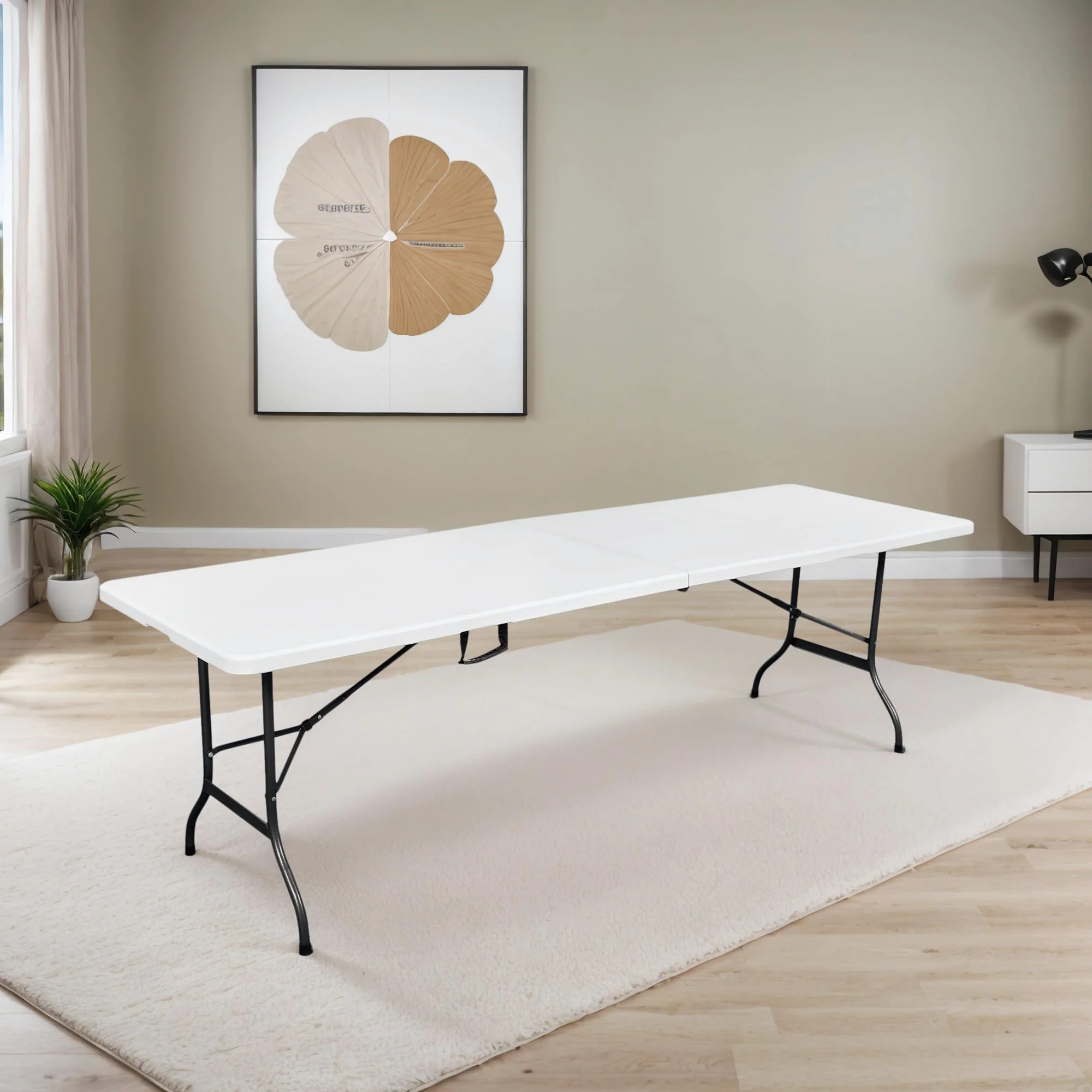 METRO Professional Mesa de Banquete Plegable, 243 x 75 x 73 cm, Tablero HDPE Blanco, Estructura de Acero, Capacidad 200 kg