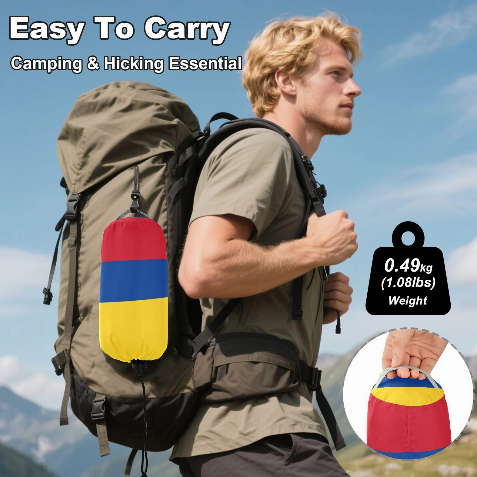 Hamaca de bandera nacional colombiana de Colombia, azul, rojo, amarillo, hamaca para exteriores con correas de árbol, hamaca de cuerda para patio interior y exterior