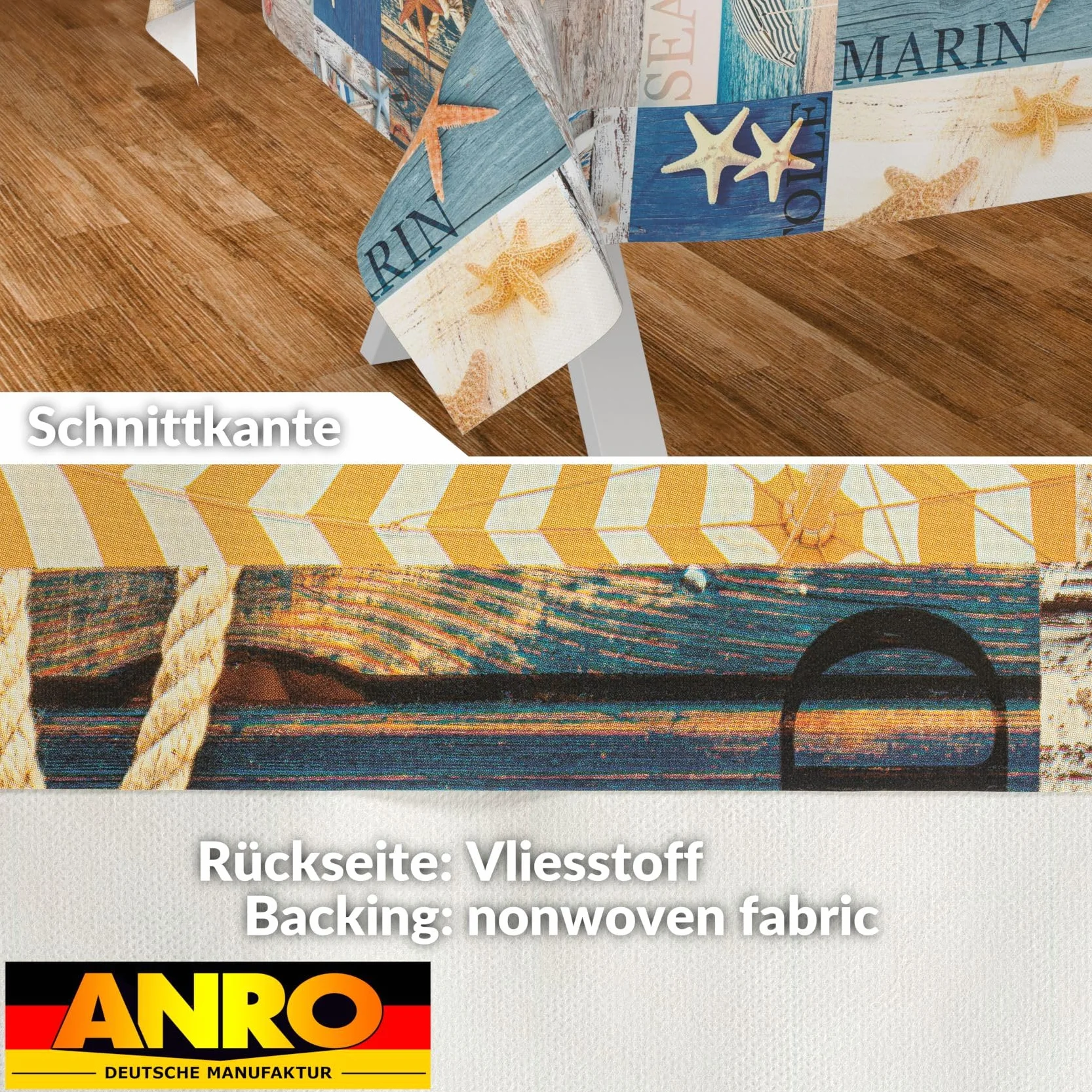ANRO Mantel de hule lavable, para jardín, redondo, ovalado, rectangular, diseño marítimo, 400 x 140 cm, borde de corte