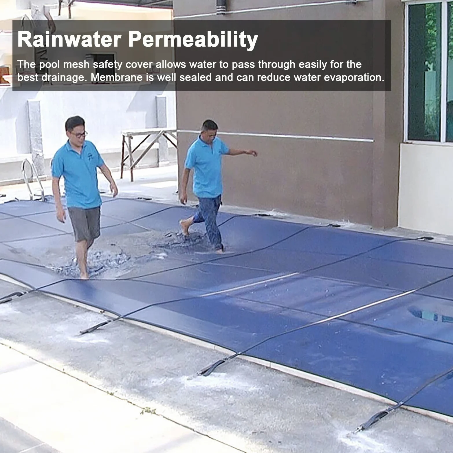 Cobertor Solar para Piscinas Cubiertas de invierno para piscina de alta resistencia azul, cubierta segura de red de hojas duradera para patio trasero al aire libre, alfombrilla de marco rectangular,