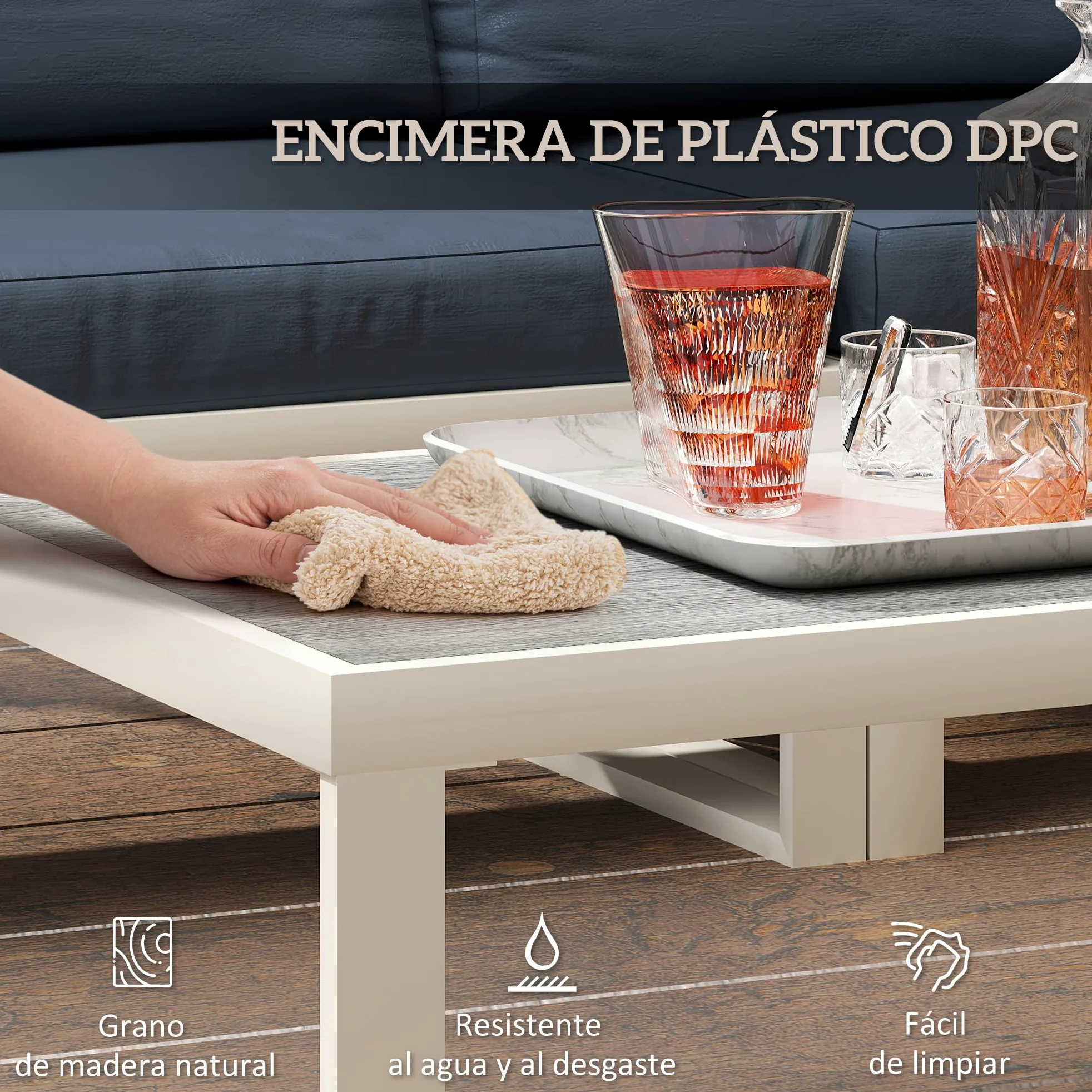 Outsunny Conjunto de Muebles de Jardín Exterior de 4 Piezas Sofá Seccional Exterior Forma de L con Sofá de Esquina y 2 Sofás de 2 Plazas con Mesa de Centro DPC Asiento Regulable y Cojines Beige y Gris