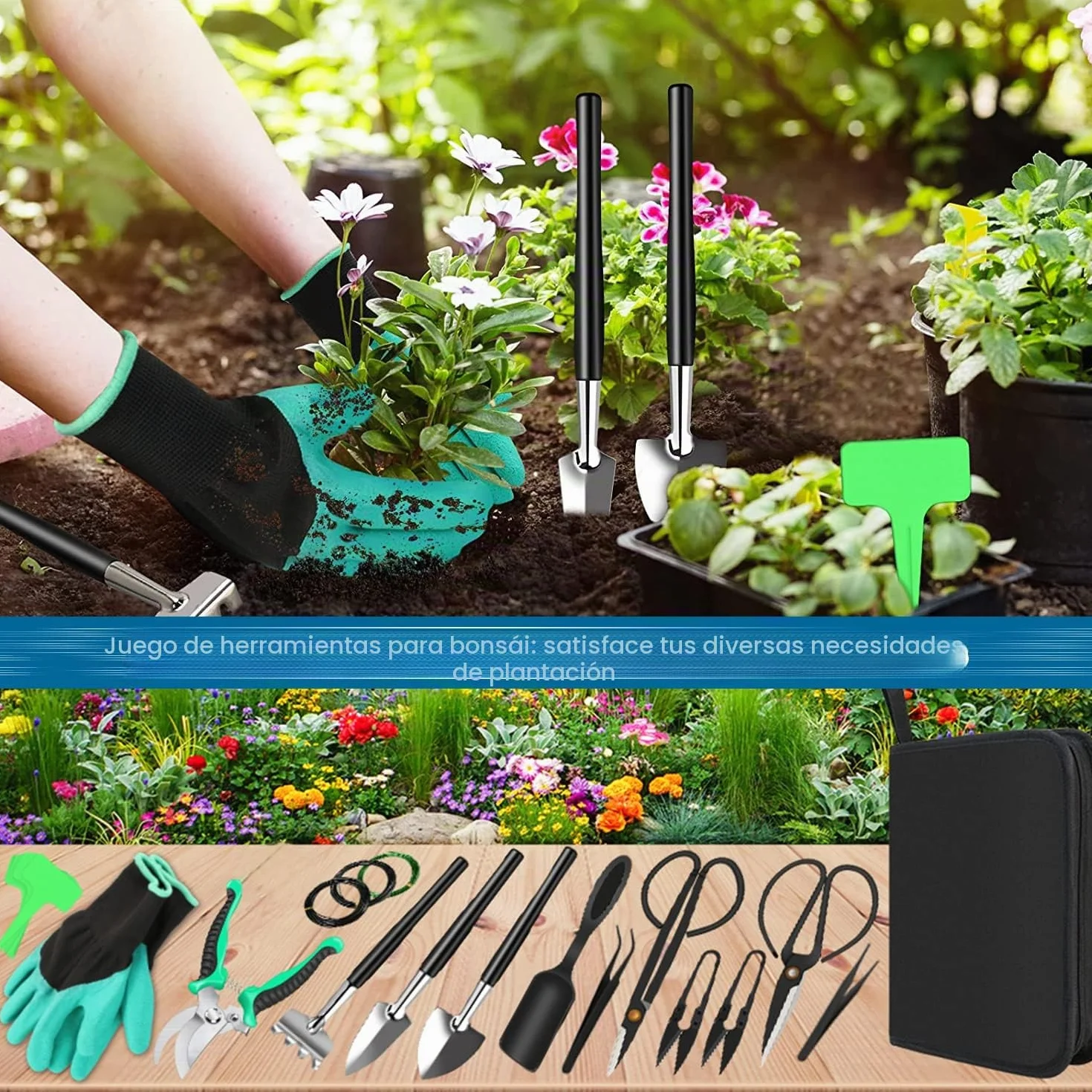 DEWINNER Juego de Herramientas de bonsái, Juego de Herramientas de bonsái, Juego de 24 Piezas de Herramientas de Mano de jardín Incluye Tijeras de poda, Tijeras de bonsái de Acero al Carbono