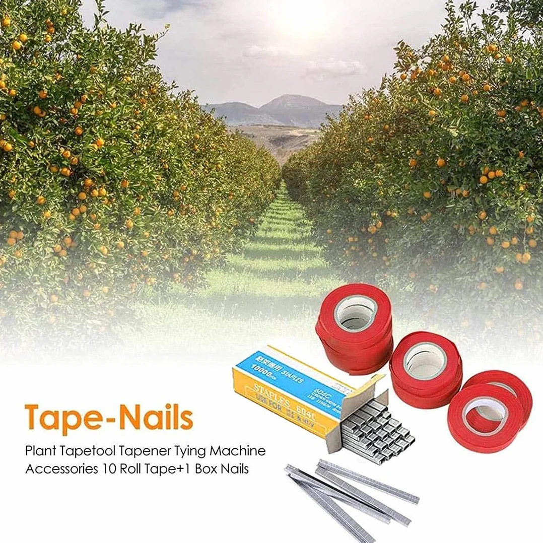 20 Rollos de Cinta para Atar Plantas + 10000 Grapas, Accesorios Universales para Máquina Atadora, Kit de Entutorado para Tomates, Vides, Pepinos, Flores, Ideal para Jardín e Invernadero