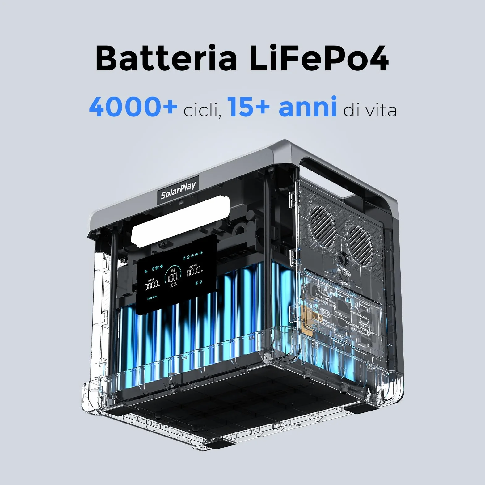 Solarplay - Estación de energía portátil, 2160 Wh LiFePO4, generador solar con salida de 2400 W, carga de CA y CC, completamente cargada en 1,5 horas para camping, autocaravana, jardín fuera de la red