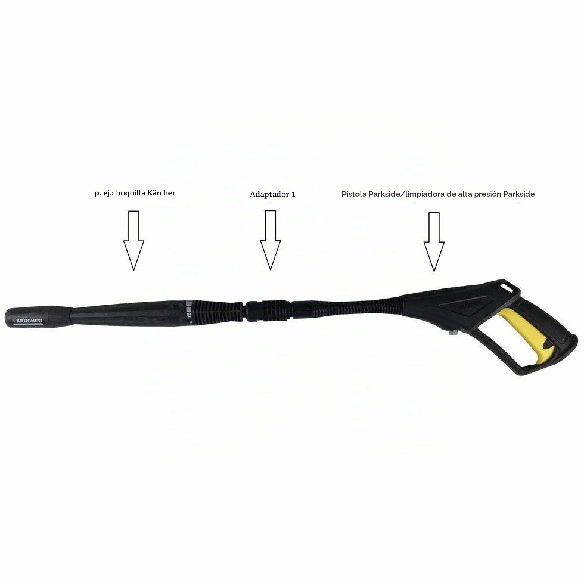 Adaptador para Parkside Lidl PHD 100 A1 B2 C2 D2 E3 y PHD 150 A1 B2 C2 D3 apto por ejemplo para accesorios Kärcher (para dimensiones ver imágenes)