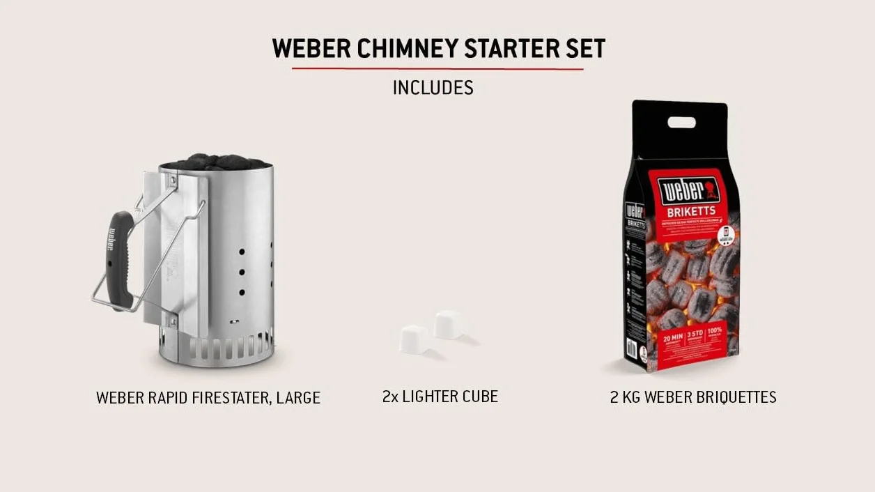 Weber 17631 - Set Chimenea 2 kg de Briquetas + 6 Pastillas de Encendido Blancas, Acero Inoxidable