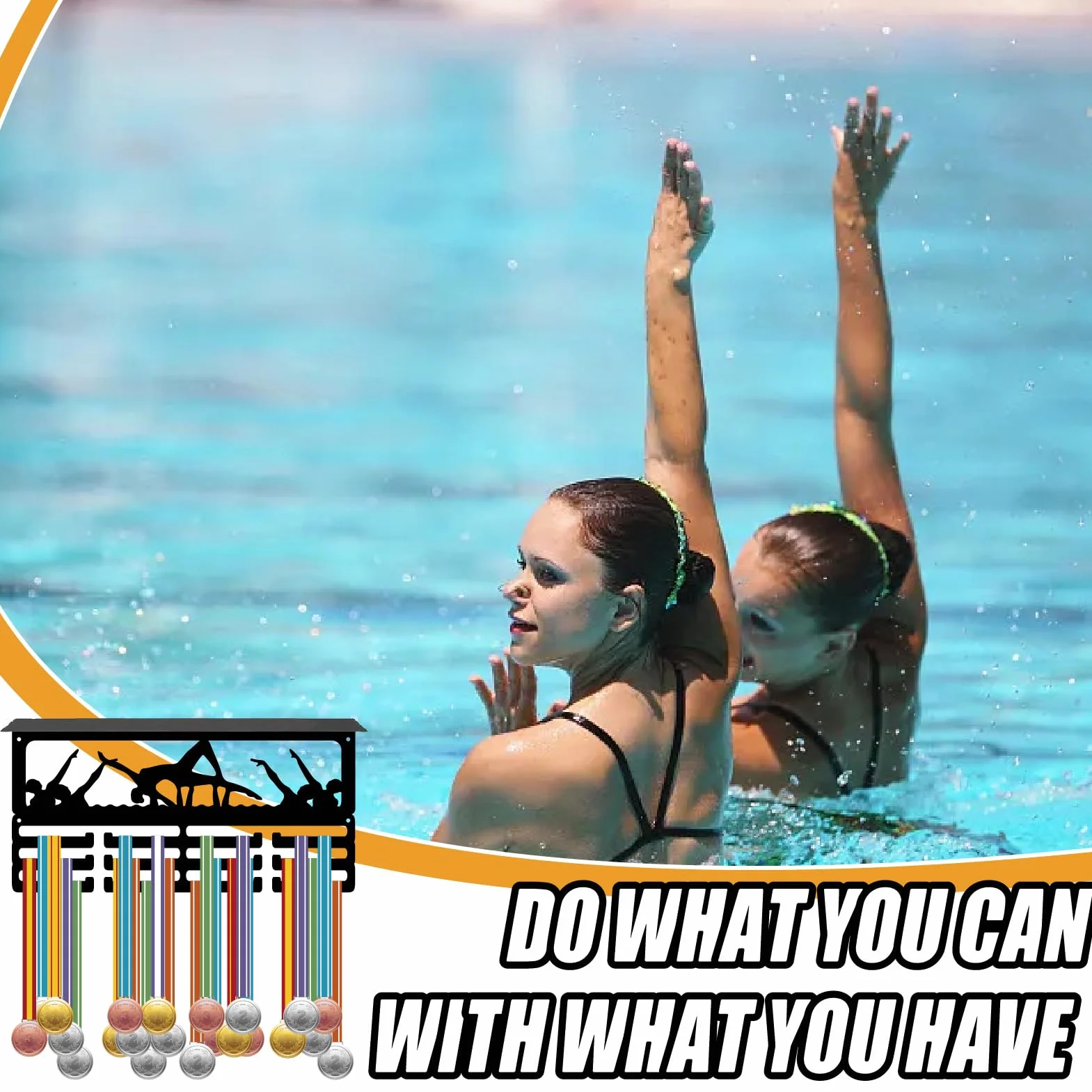 CREATCABIN Soporte para Medallas de Natación, Organizador de Trofeos de Metal con 12 Ganchos, Exhibición de Medallas Deportivas de Pared