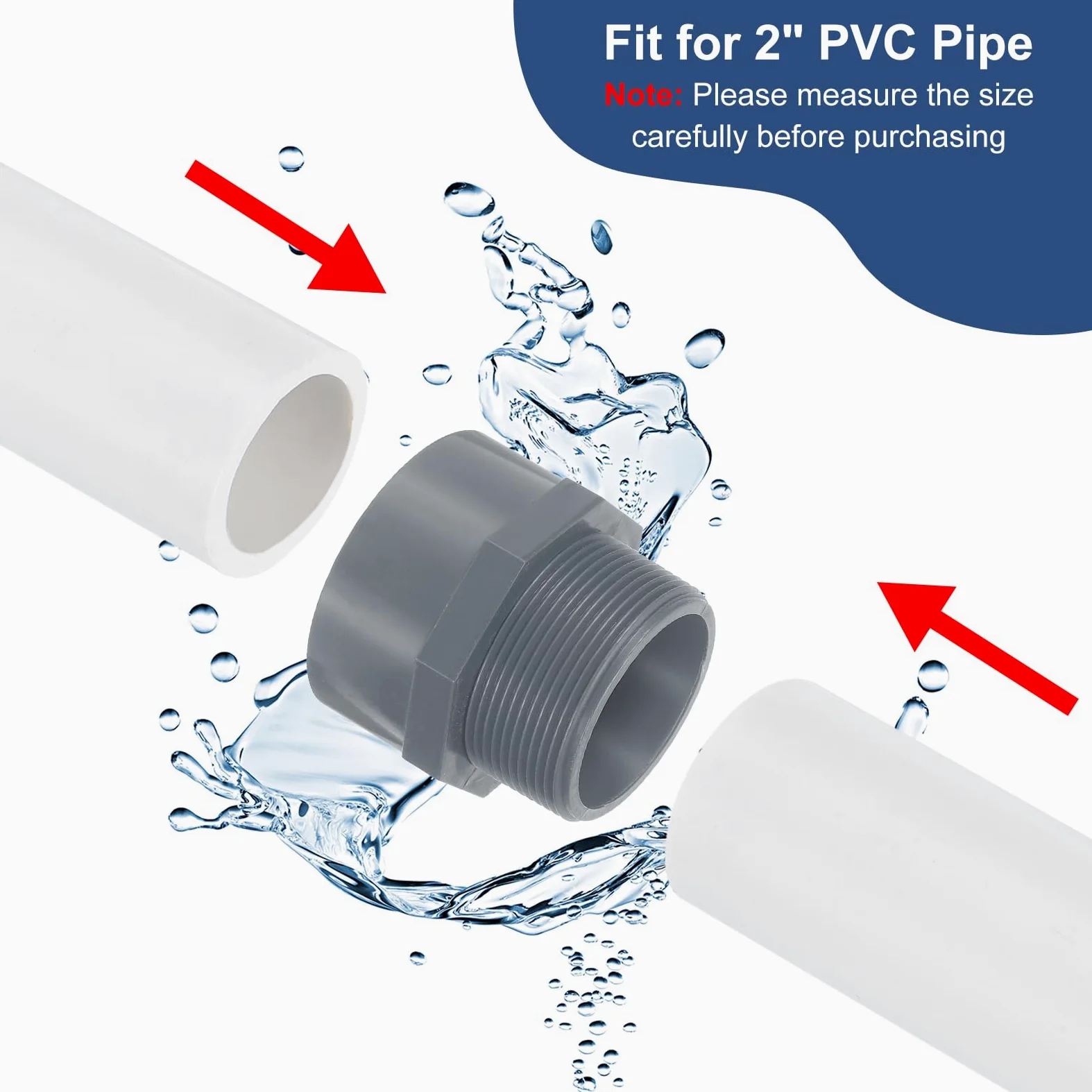 uxcell Adaptador de tubería macho de PVC, 10 conectores de tubería de PVC de 2 vías de 2 pulgadas con cinta selladora (enchufe x rosca macho), acoplamiento adaptador de manguera de PVC para línea de
