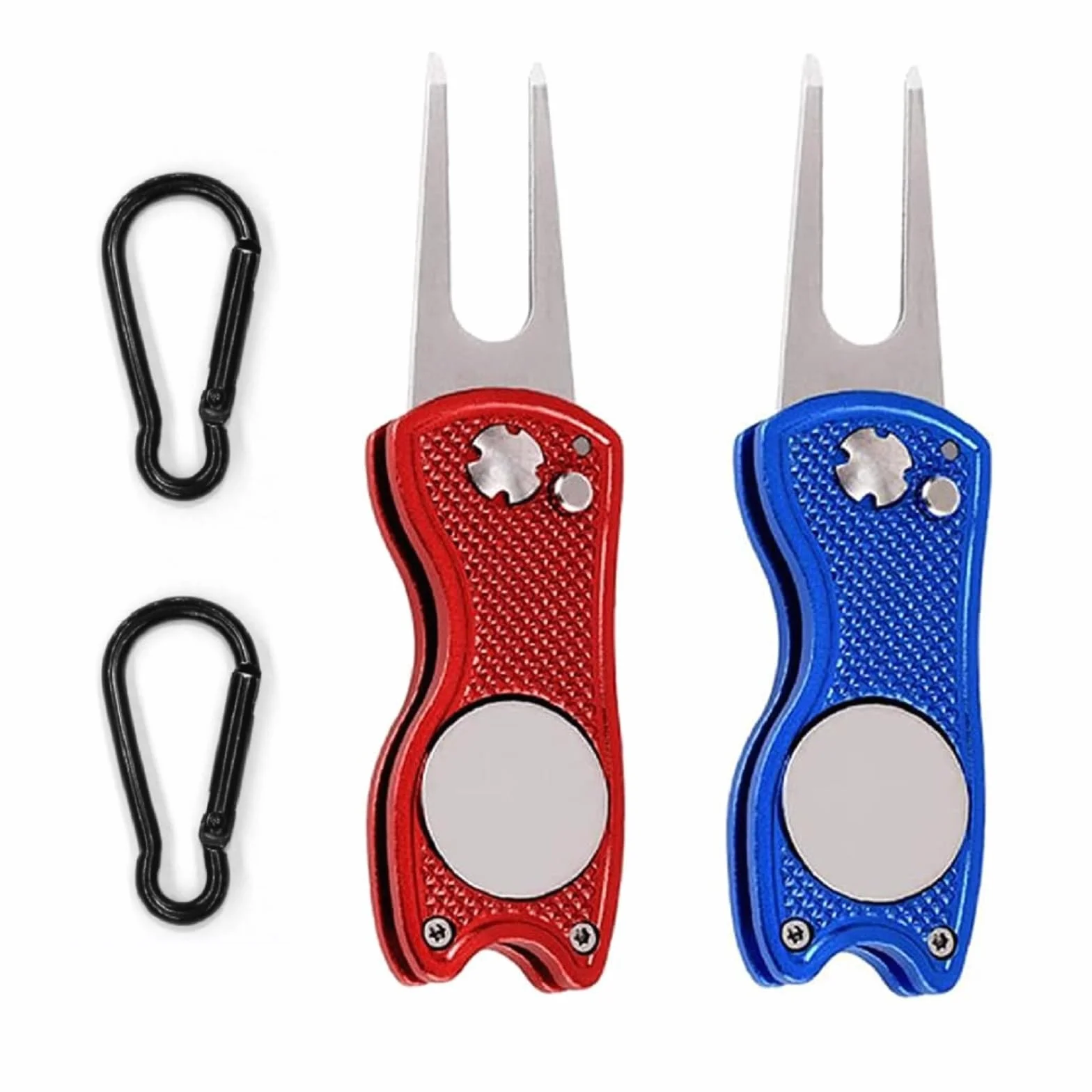Kiuiom Golf Horquilla Arreglapiques Plegable 2PC Herramienta Reparación Divot Campo de Golf con Mosquetón