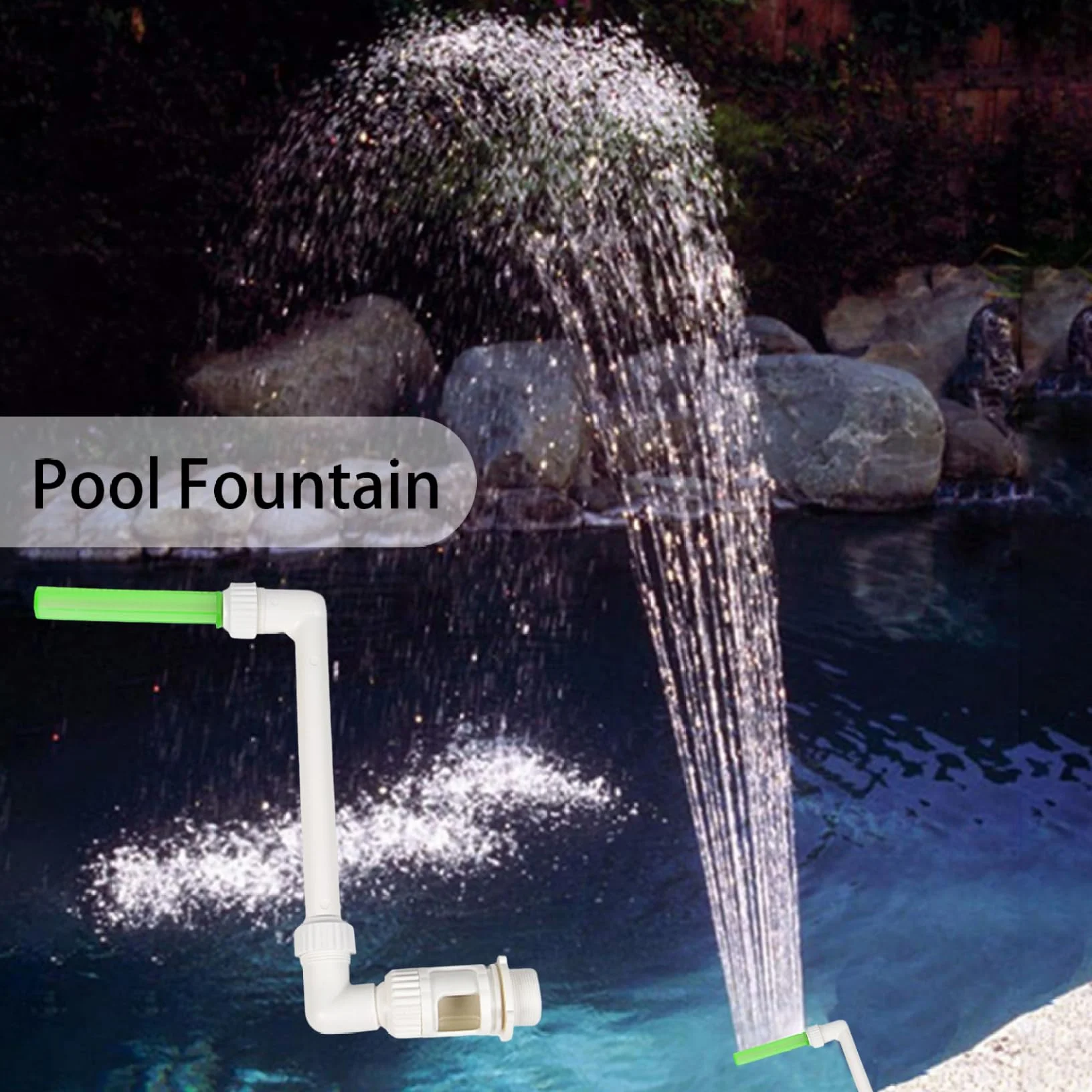 Fuente de Piscina con luz LED, Cascada para Piscinas enterradas sobre el Suelo, decoración de Fuente de rociadores de Cascada Ajustable, Adornos de jardín