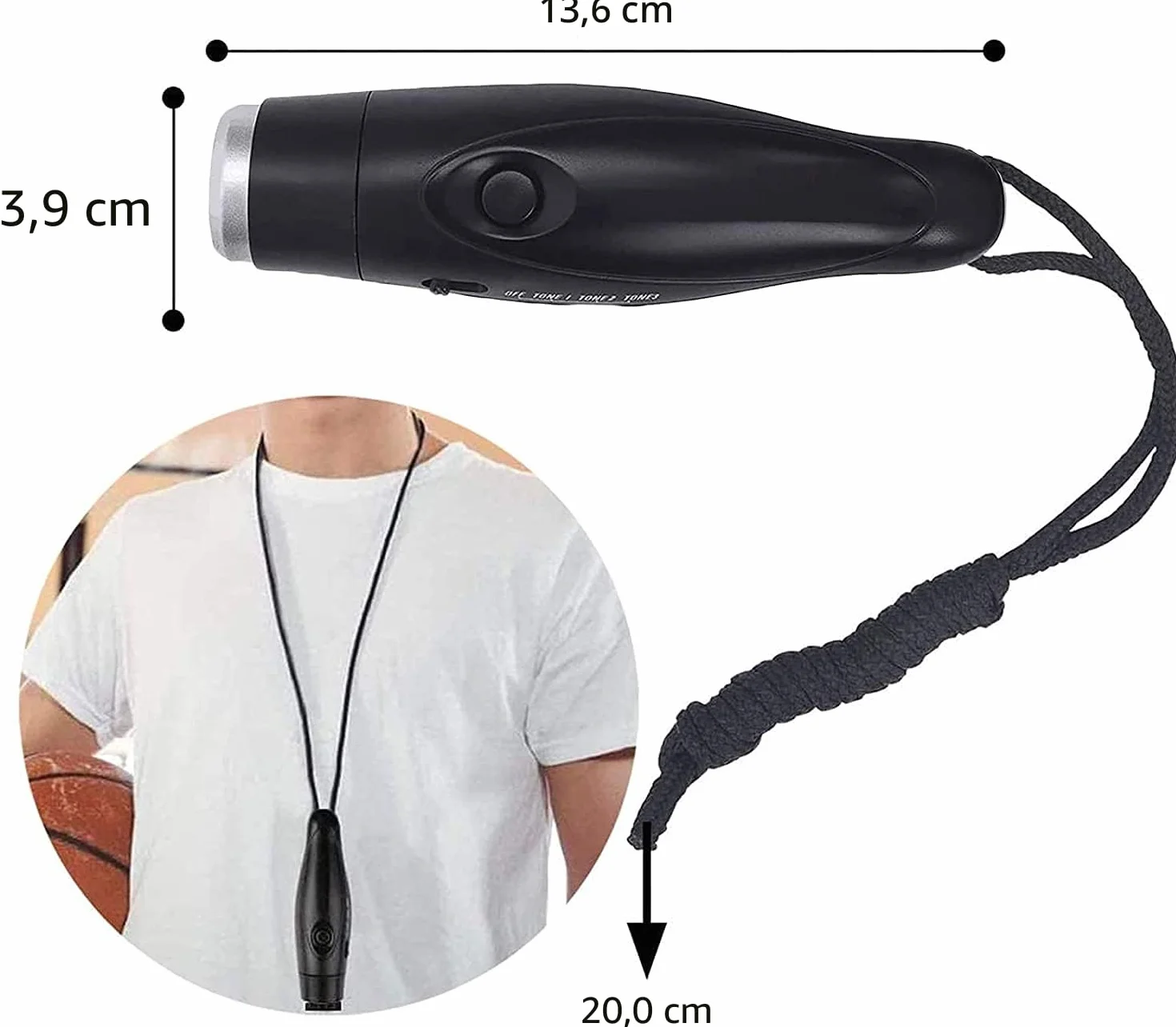 XREXS Silbato Electrónico de Mano con Batería para Deportes, Camping y Emergencia