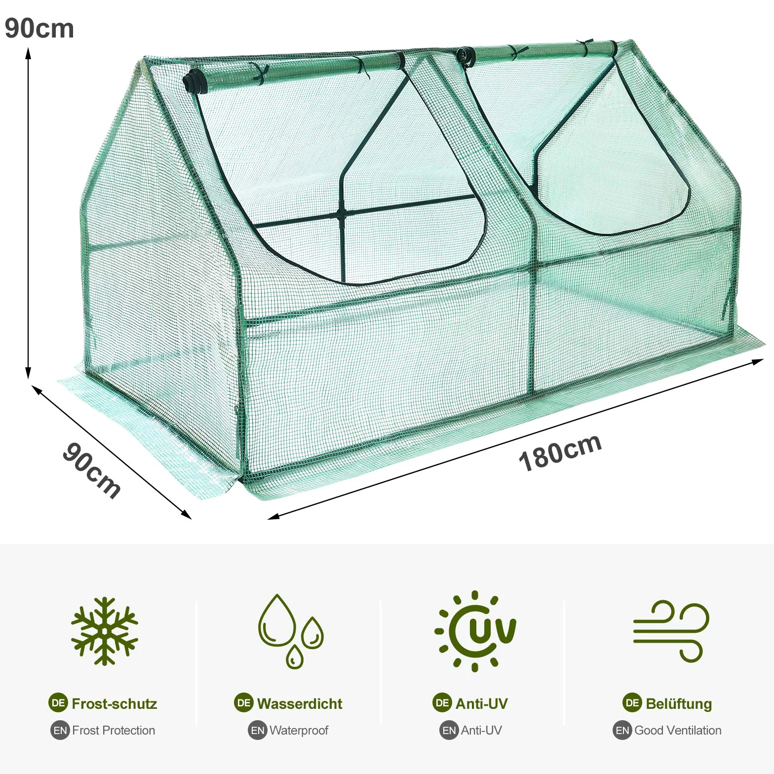 YORBAY Invernadero de Jardín Plastico Invernadero Pequeño para Jardín Tomates Terraza Cultivo de Plantas, Techo Puntiagudo, Verde, 180x90x90cm