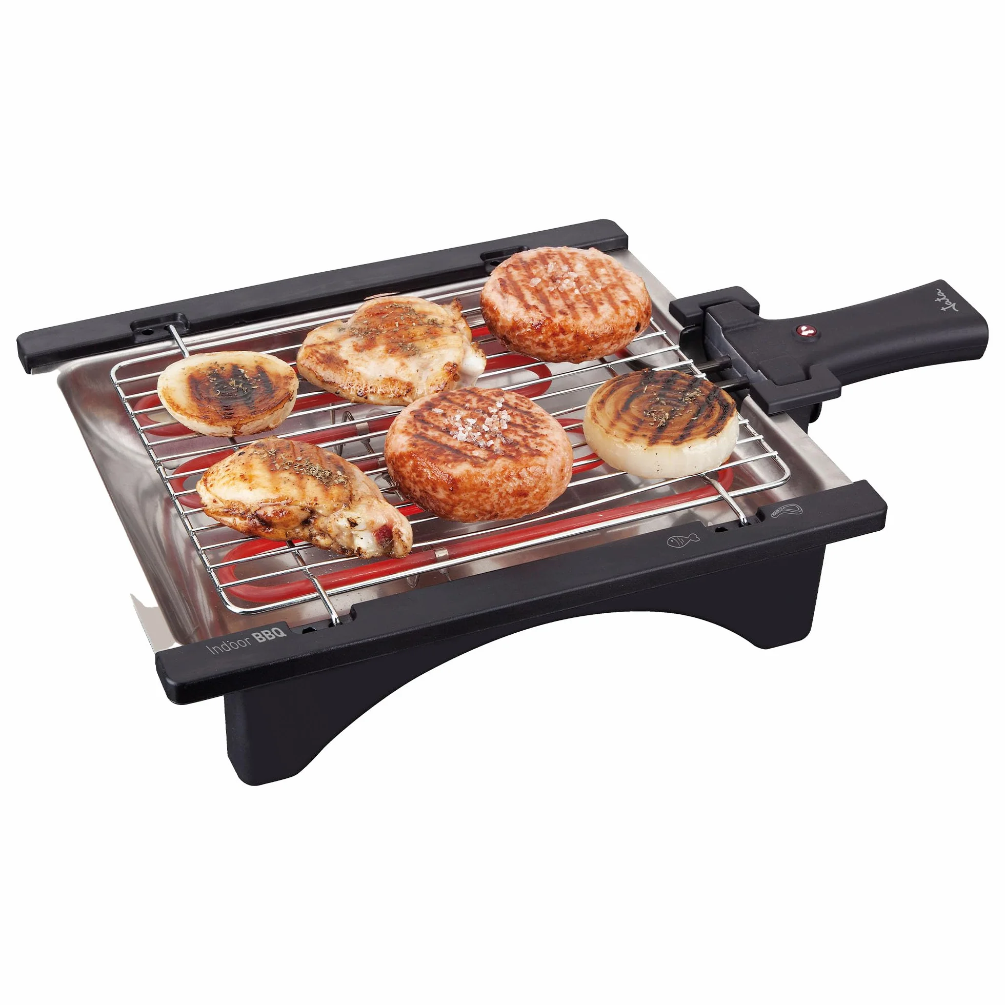 JATA BQ95 - Barbacoa Eléctrica 2000 W sin Humo con Parrilla Ajustable 2 Alturas, Bandeja de Agua Antihumos, Grill Desmontable Fácil Limpieza, Superficie 28x22 cm