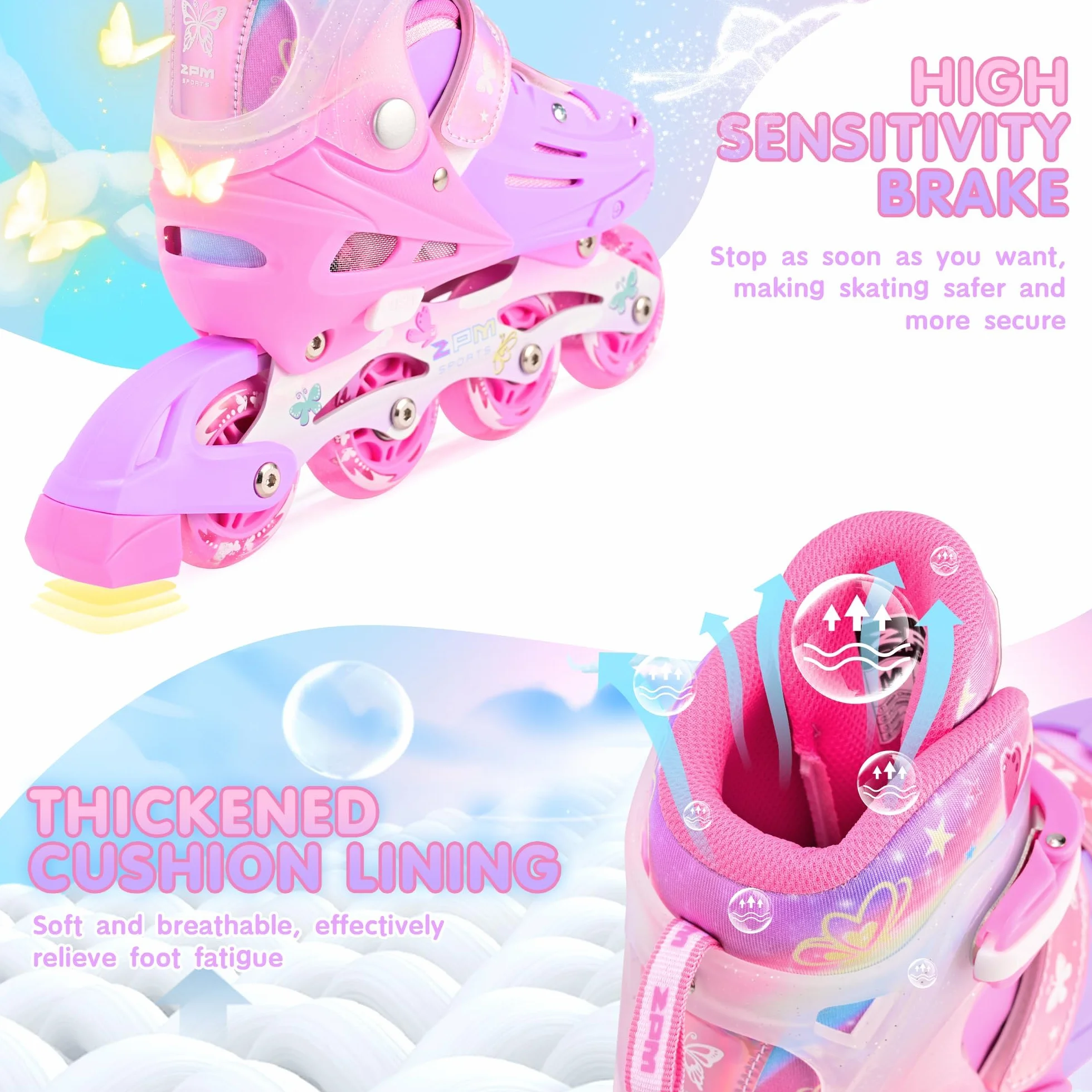2PM SPORTS Patines en Línea Rosa Violeta Ajustables para Niñas Principiantes