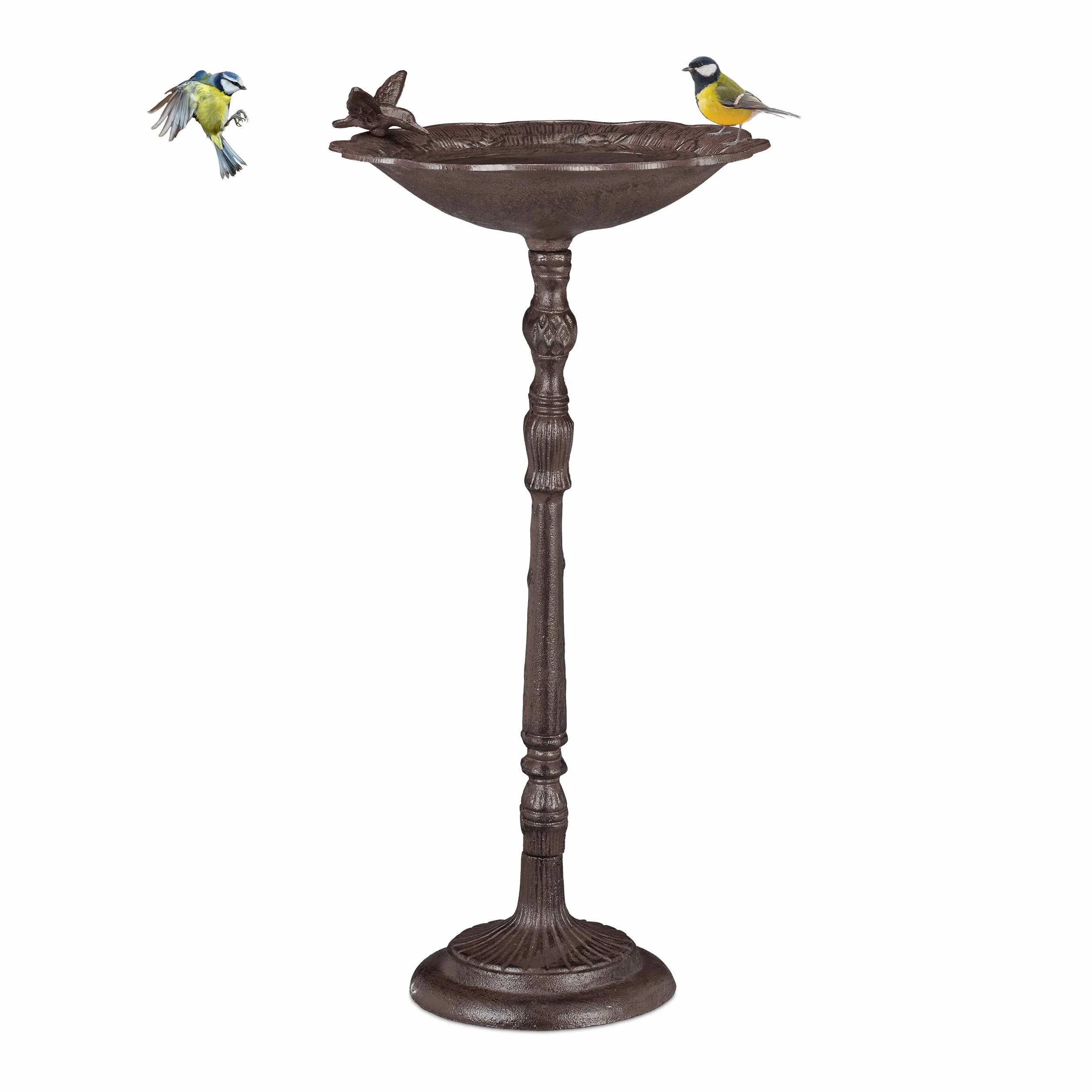 Relaxdays Bebedero Pájaros Grande de Pie, Hierro Fundido, Marrón, 74,5 cm de Alto