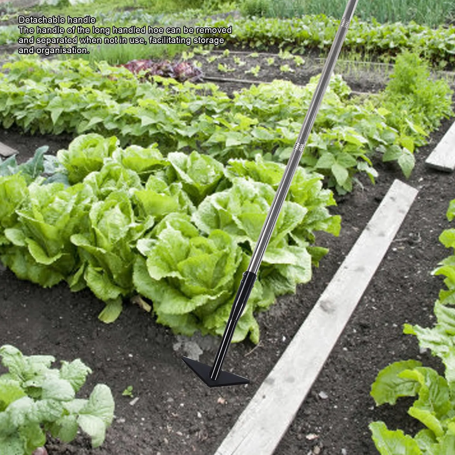 Azada de Jardín Triangular, Azada de Malas Hierbas Resistente con Largo Ajustable de 145 Cm con Diseño Desmontable para Desmalezar el Cultivo del Suelo