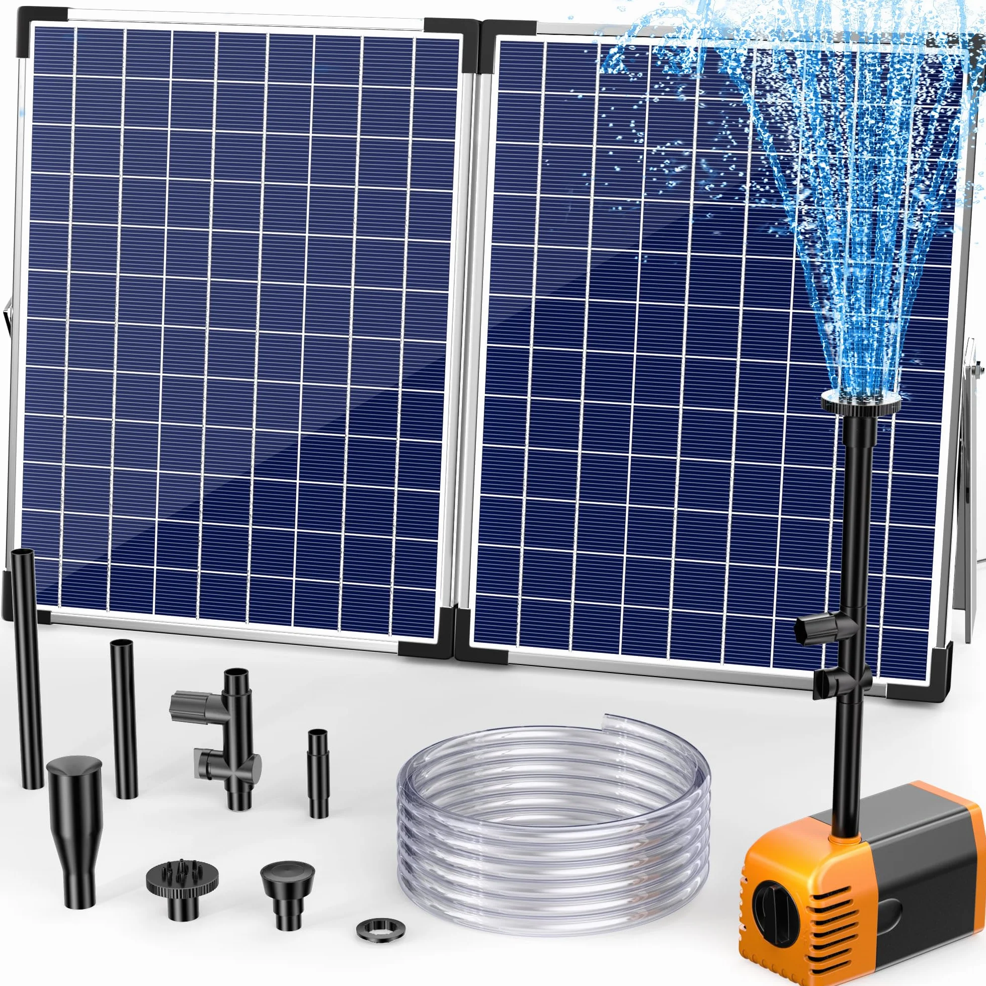 Biling Bomba solar para estanque de 35 W, 1500 L/H, silenciosa, con 4 boquillas, fuente solar con manguera de arroyo para estanques de jardín de hasta 1500 L, fuente solar para manualidades, fuente de