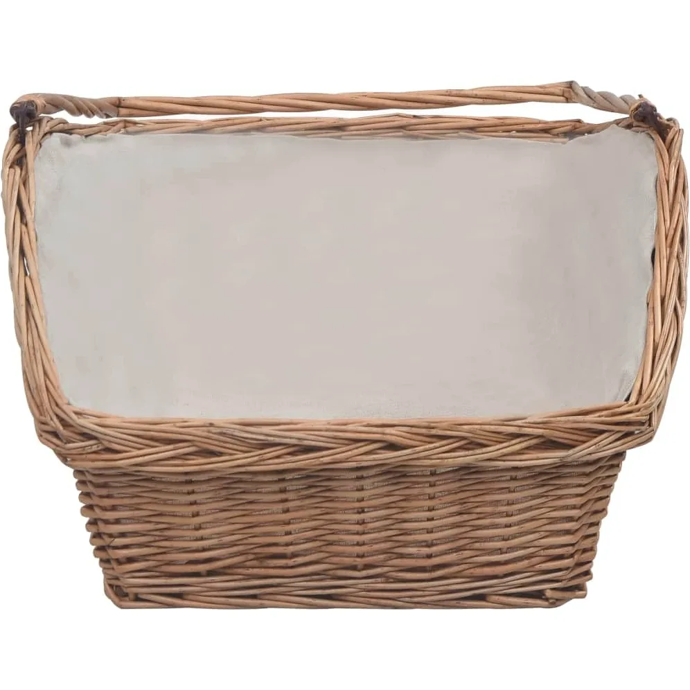 Cesta rústica de mimbre para guardar leña, cesta grande para leña de 61,5 x 46,5 x 58 cm, ideal como cesta de leña con asa de transporte.