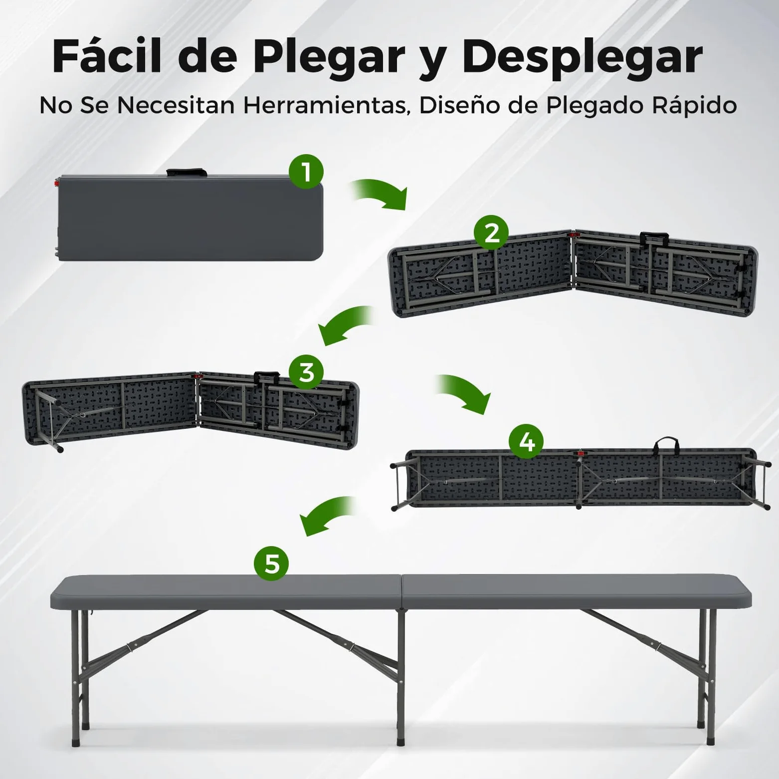 GOPLUS Banco Plegable Portátil 4 Personas 180x30x43 cm Gris Impermeable Exterior