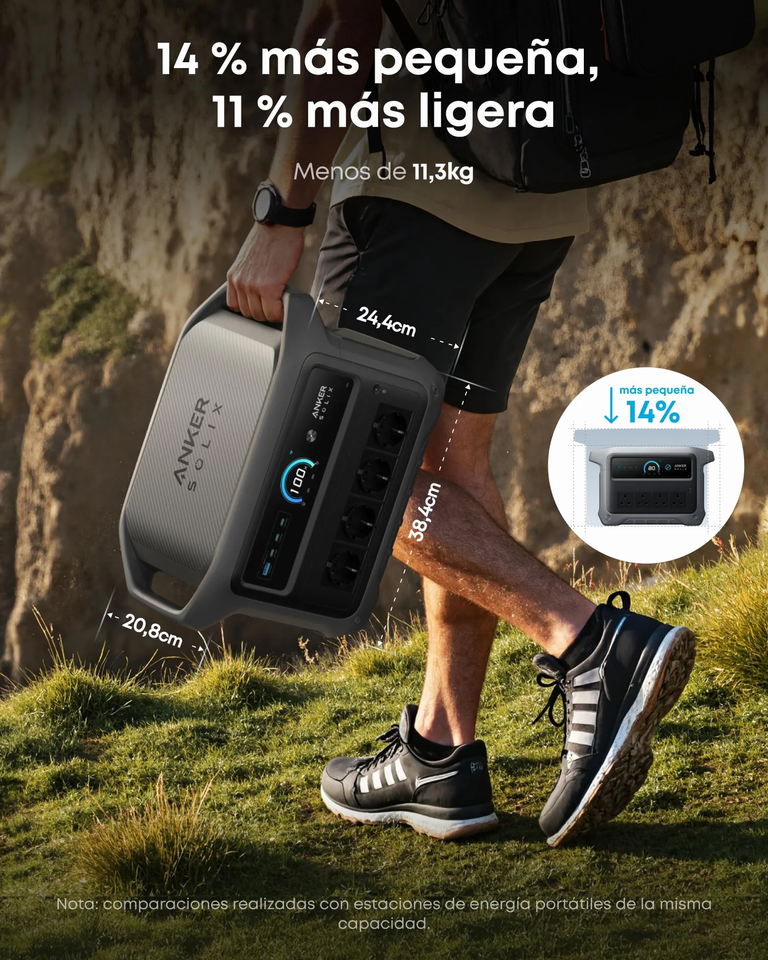 Estación de energía portátil Anker SOLIX C1000 Gen 2, generador solar de 2 000 W (pico 3 000 W), carga completa en 49 minutos, batería LiFePO4 de 1 024 Wh para respaldo doméstico, cortes de energía y