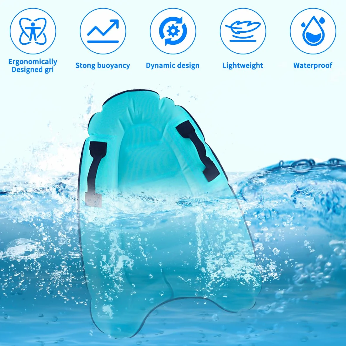 Bodyboard Inflable Portátil Ligero, Tabla de Surf Flotante con Asas, 80 x 60cm