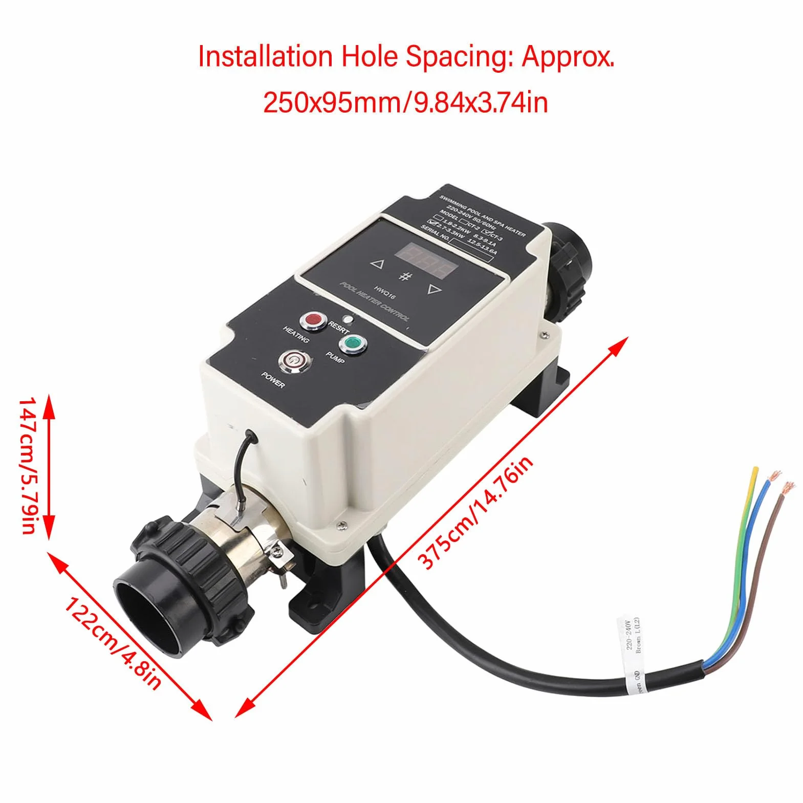 Sxhlseller Bomba de Calor para Piscina 230 V - 2,7-3,3 KW Termostato Calentador de Agua para Piscina con Pantalla Digital para Bañera de Hidromasaje