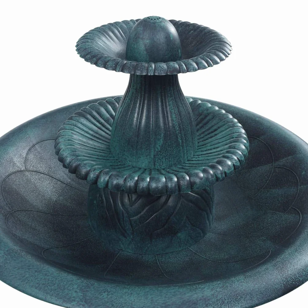 vidaXL Fuente de Jardín para Pájaros Bellamente Diseño Decorado de Patio Balcón Pequeña Fuentes de Agua Exterior Plástico Verde 50x91 cm