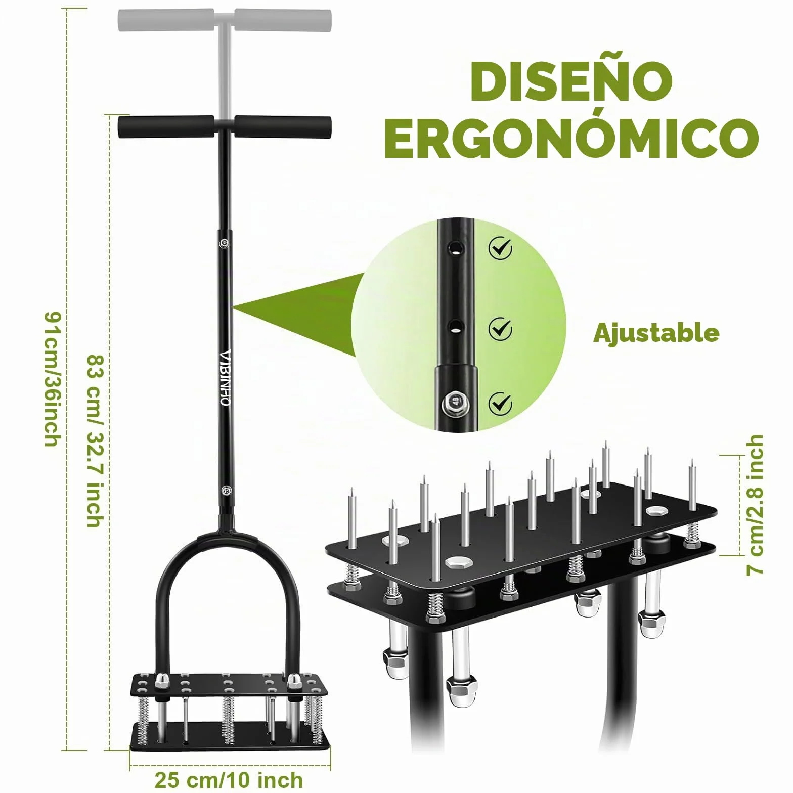 Aireador Cesped, Aireador de césped con 15 Púas de Hierro, Limpieza automática de Hojas y Suciedad, Escarificador Cesped Manual Ajustable en Altura para Cuidado del césped Patio Jardín